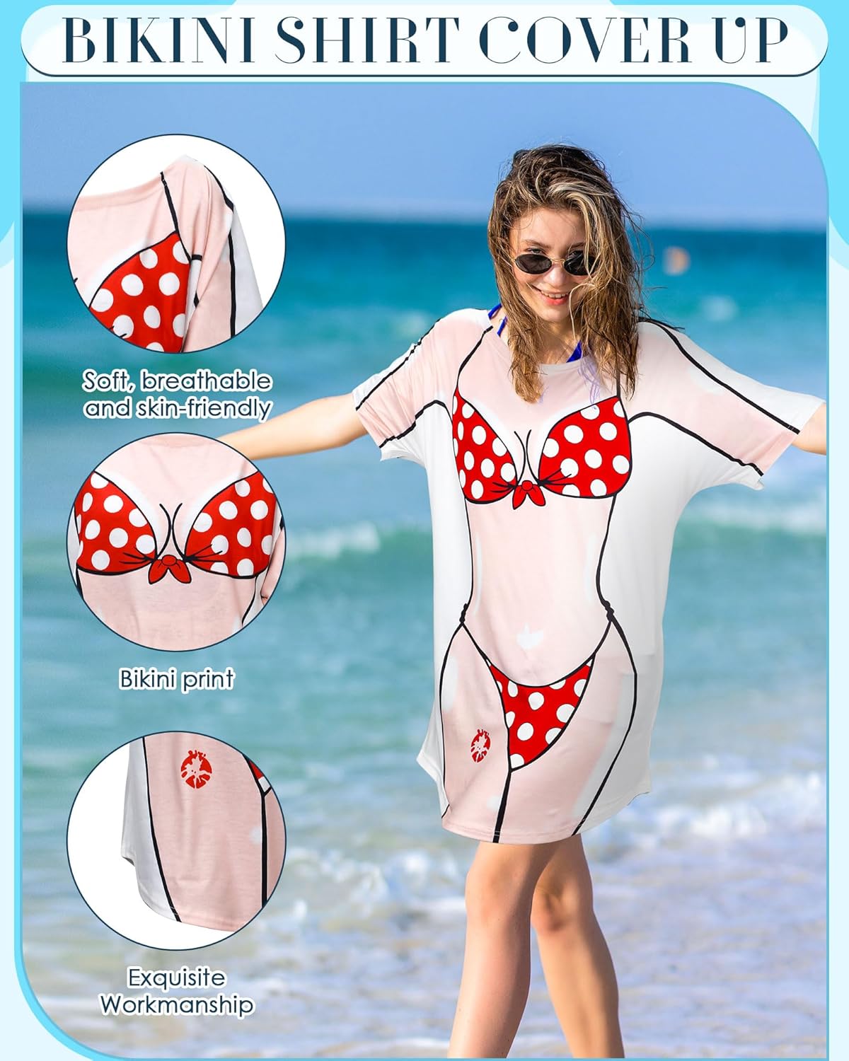 Cozypower 12 Pack Women's Bikini Shirt Short Sleeve Cover up Funny T Shirt Cute Bikini Print Baggy Dress Swimwear for Women