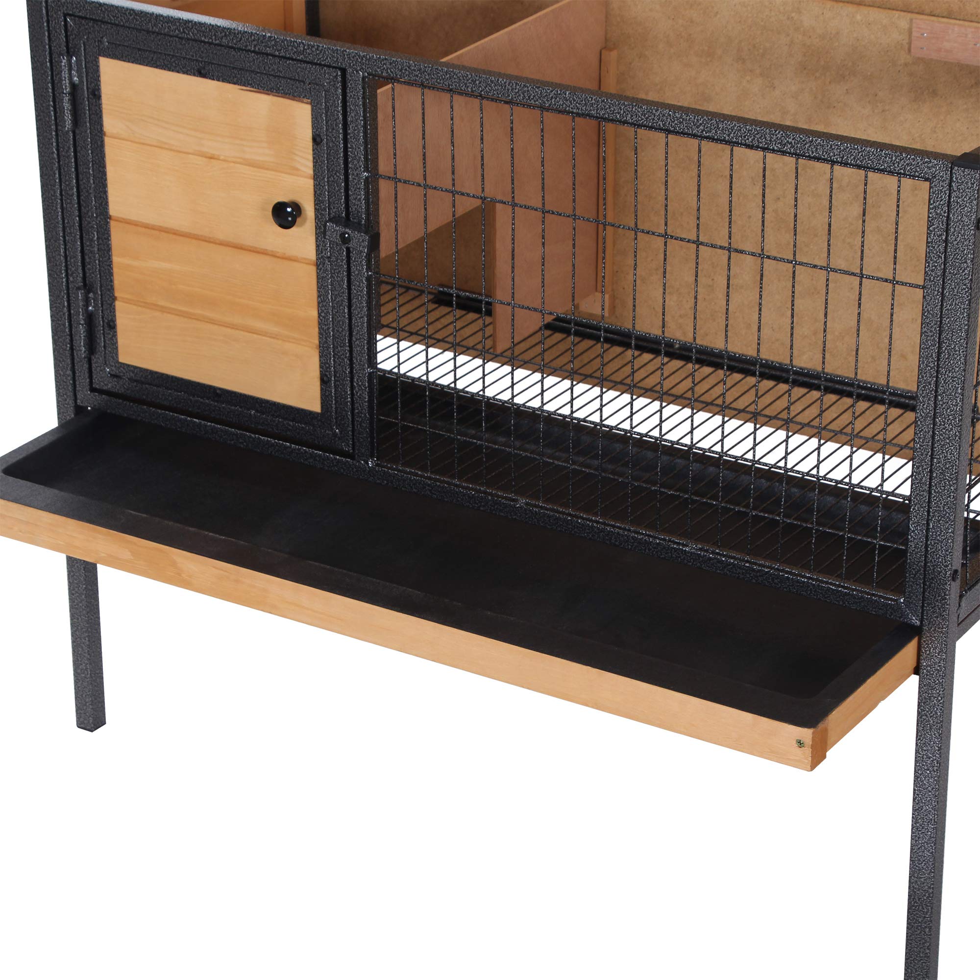 PawHut Jaula para Conejos de Madera sobre Pies, Conejera exterior para roedores, conejillos de Indias con Techo Trabajable - Dom. 91,5 x 45 x 70 cm