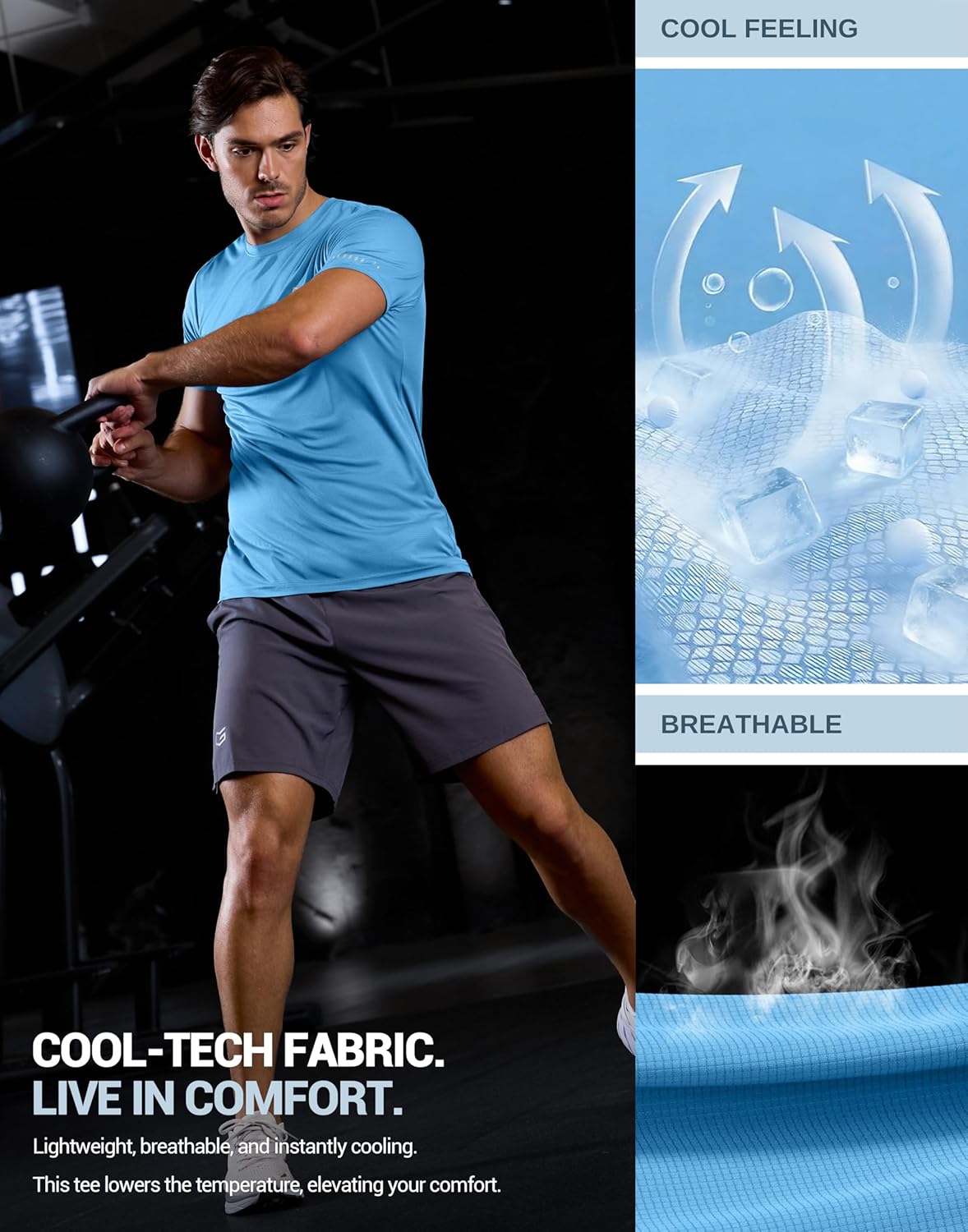 Men's Workout Breathable T-Shirts Dry Fit UPF 50+ Sun Shirts Lightweight Cooling Tee for Athletic, Running, Hiking - Image 3