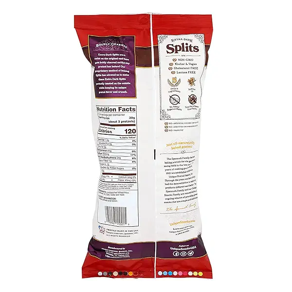 Unique Snacks Extra Dark Splits Pretzels, Original Split-Open Pretzels, Delicious Homestyle Baked Snack Bag, Vegan, OU Kosher, and Non-GMO Food, No Artificial Flavor, 11 Oz. Bag, Pack of 6 2