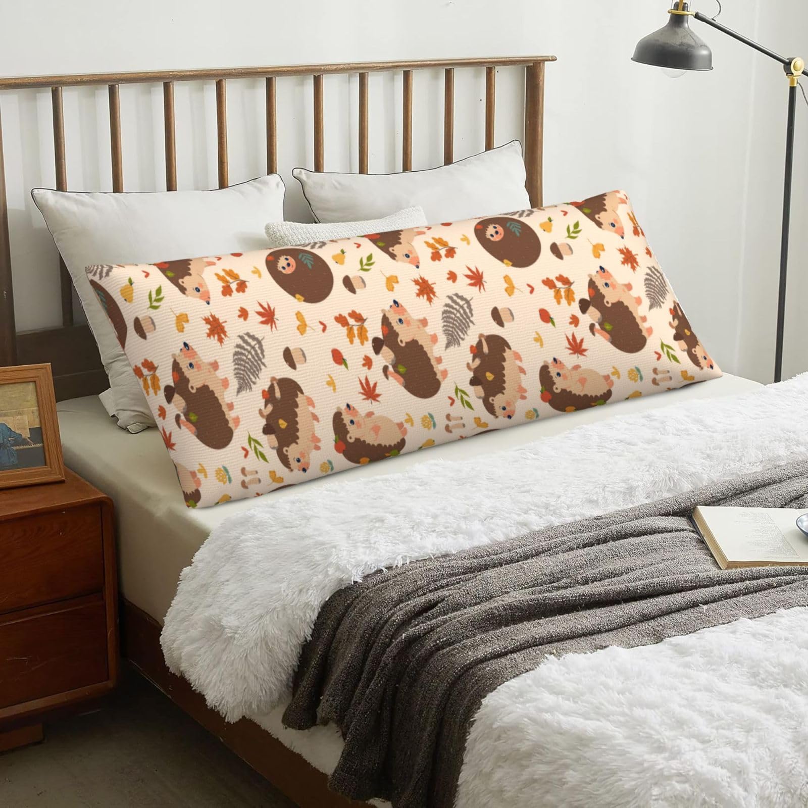 Cute Hedgehog And Mushroom, Body Pillow Cover with Zipper,Long Body Pillowcase 20 x 60 in