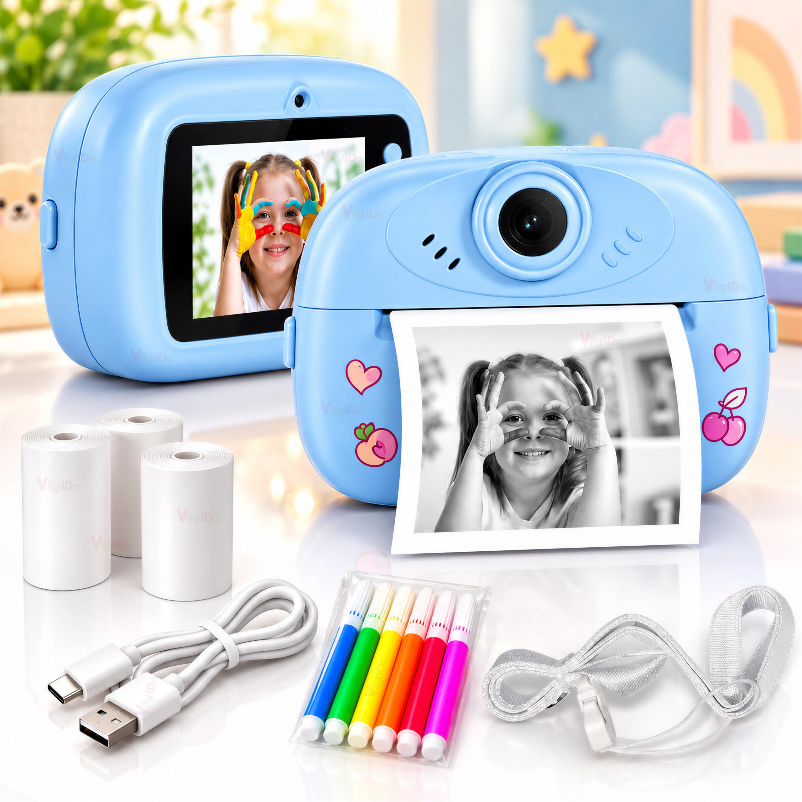 VikriDA Instant Print Camera for Kids | 1080P HD Digital Video Recorder with Built-in Printer | Instant Photo Printing | Multicolour