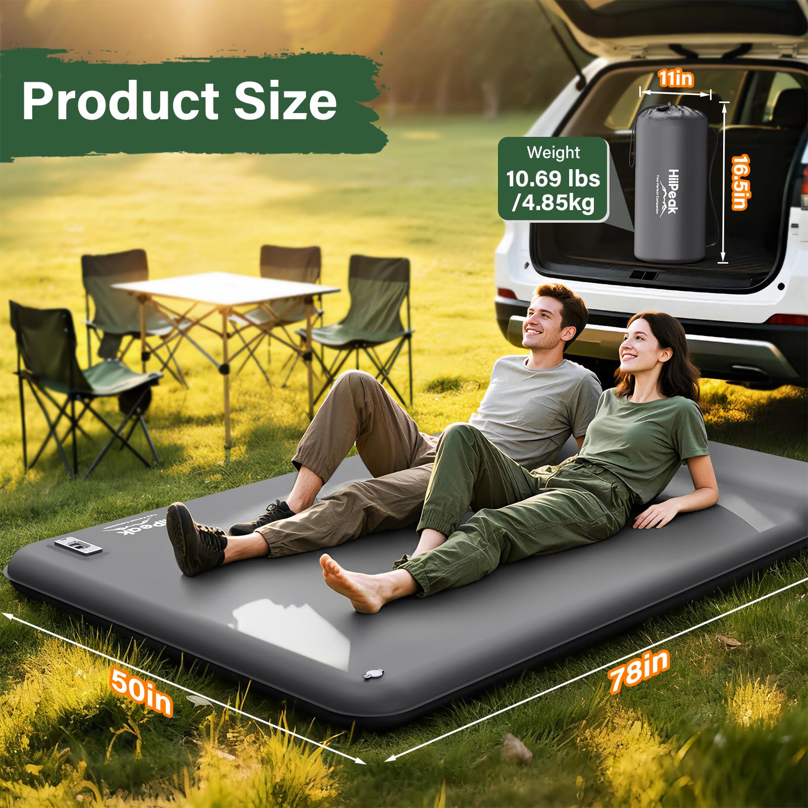 HiiPeak Colchón Inflable de Camping para 2 Personas con Bomba Eléctrica Integrada, R-Value 9,5 Invierno y 4 Estaciones, Colchoneta Aislante con Espuma y Almohada para Senderismo y Tienda