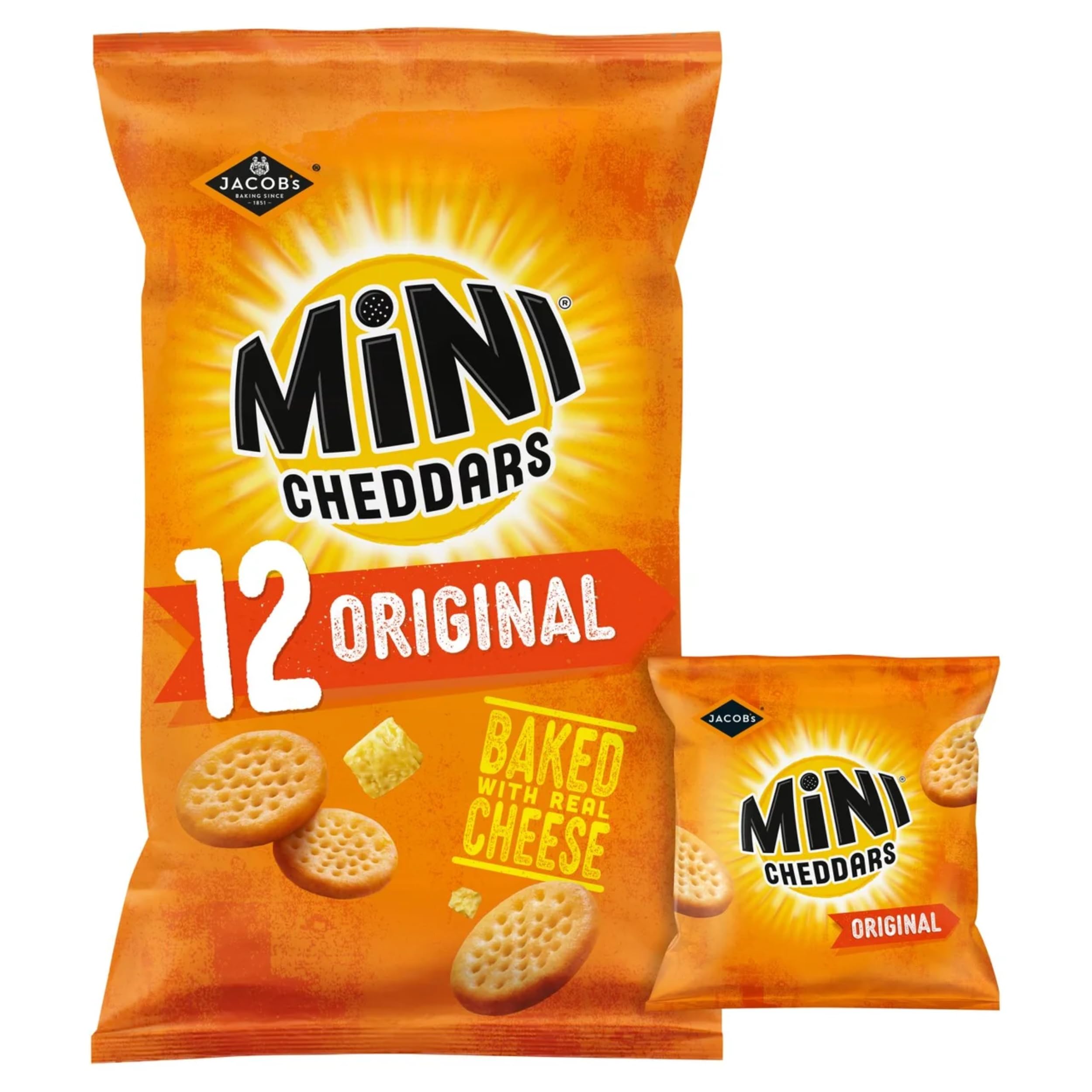JACOB'S Mini Cheddars Original Crisp Multipack, Baked with Real Cheese, 12 x 23 g Bags Per Pack (Pack of 1) - 3