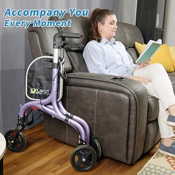 Planetwalk Premium 3 Wheel Roller Walker for Seniors - Ultralight Folding Walker for Seniors, Aluminum Tri Wheel Moving Aid, Brilliant Purple