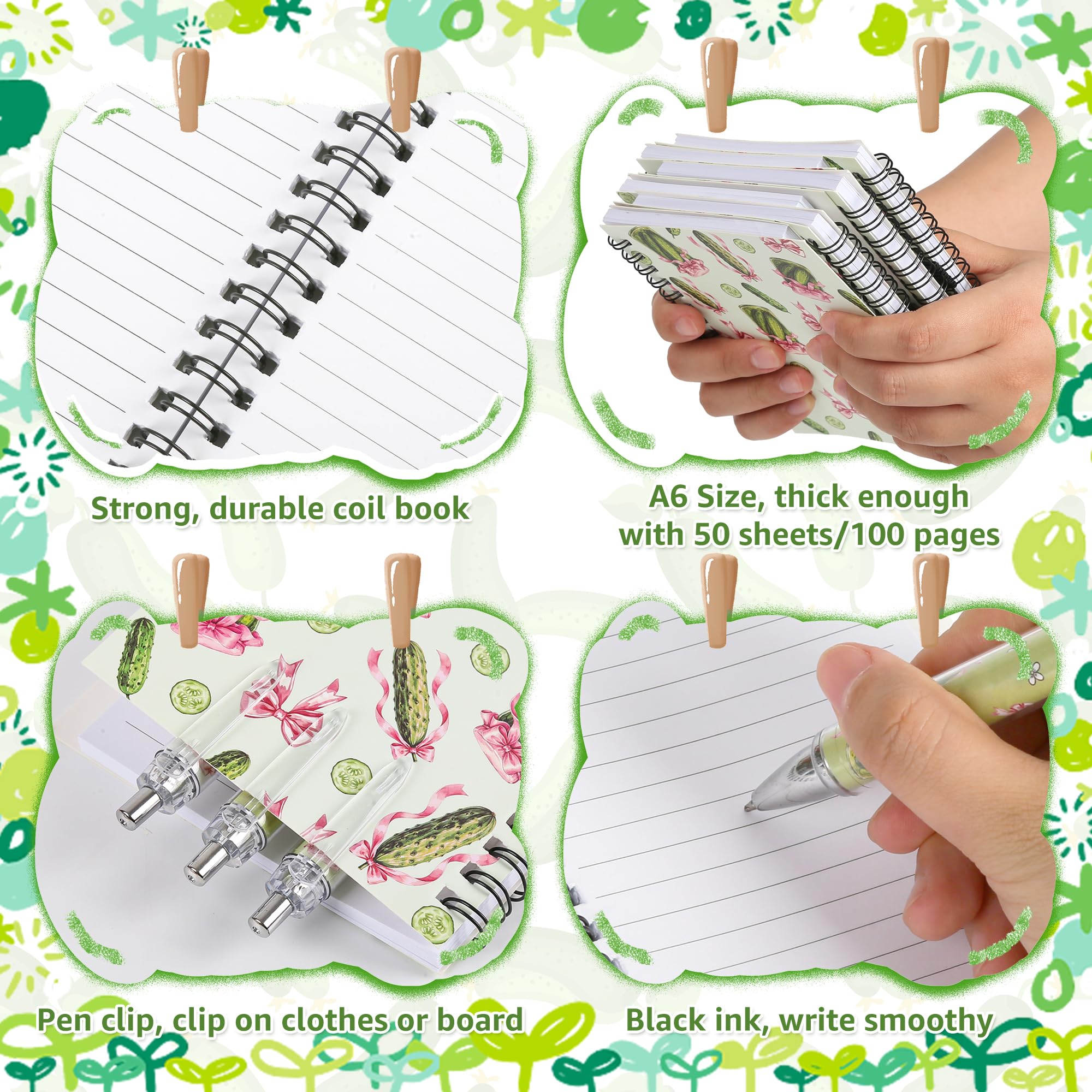 Set di 20 quaderni a spirale con fiocco rosa, graziosi quaderni a spirale con penne a sfera, regali di Natale, regali di compleanno per donne, ragazze, amanti dei sottaceti, ufficio, colleghi