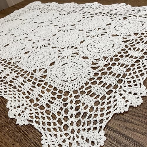 Miniatura 3 de Hsvanyr Tapete rectangular de algodón hecho a mano con encaje de ganchillo, centros de mesa para comedor (19 x 72 pulgadas, color blanco)