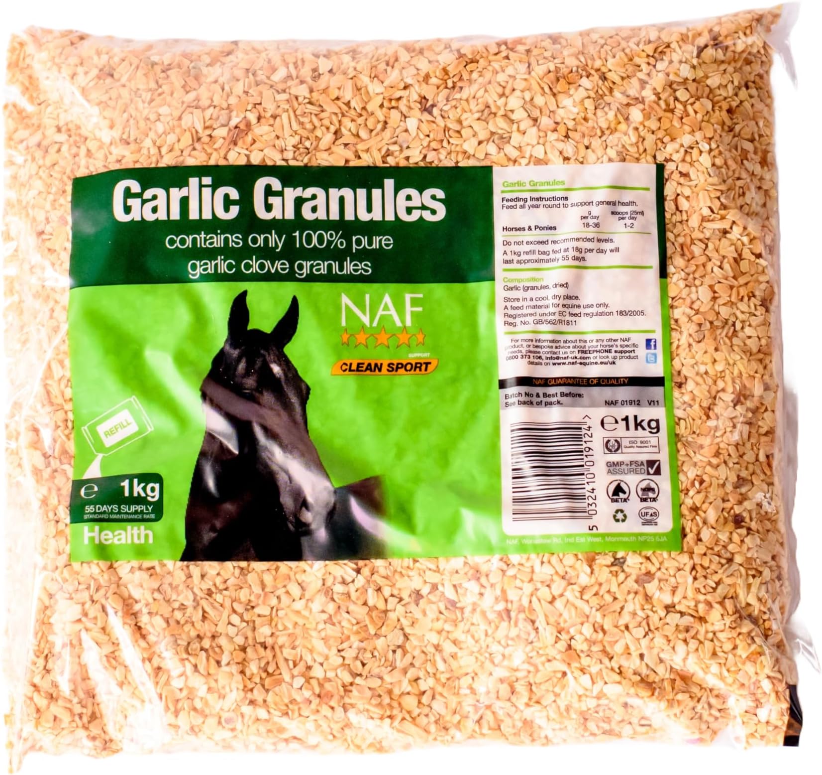 NAF Garlic Granules Refill 1kg – 100% Pure Garlic Supplement for Horses – Supports Respiratory Health, Circulation & Immune System – Natural Feed Additive