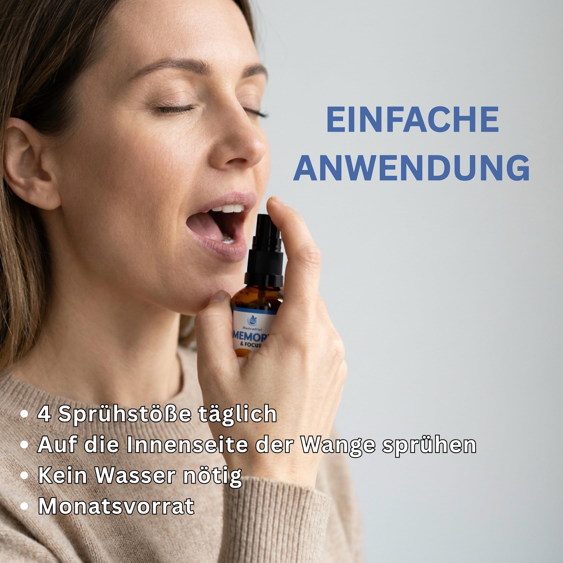 Gedächtnis & Fokus Spray – Schnelle Aufnahme – ganz ohne Tabletten - mit Schisandra, Rhodoiola, Bacopa, Löwenmähne & Ginkgo biloba - Für Konzentration & mentale Leistung - Vegan, 30 ml