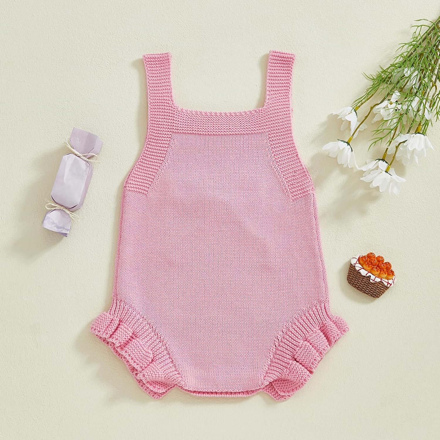 KtwHarnu Newborn Baby Girl Clothes Bow Embroidery Romper Sleeveless Knit Romper Jumpsuit Sweater Bodysuit One-Piece Outfit - Image 4