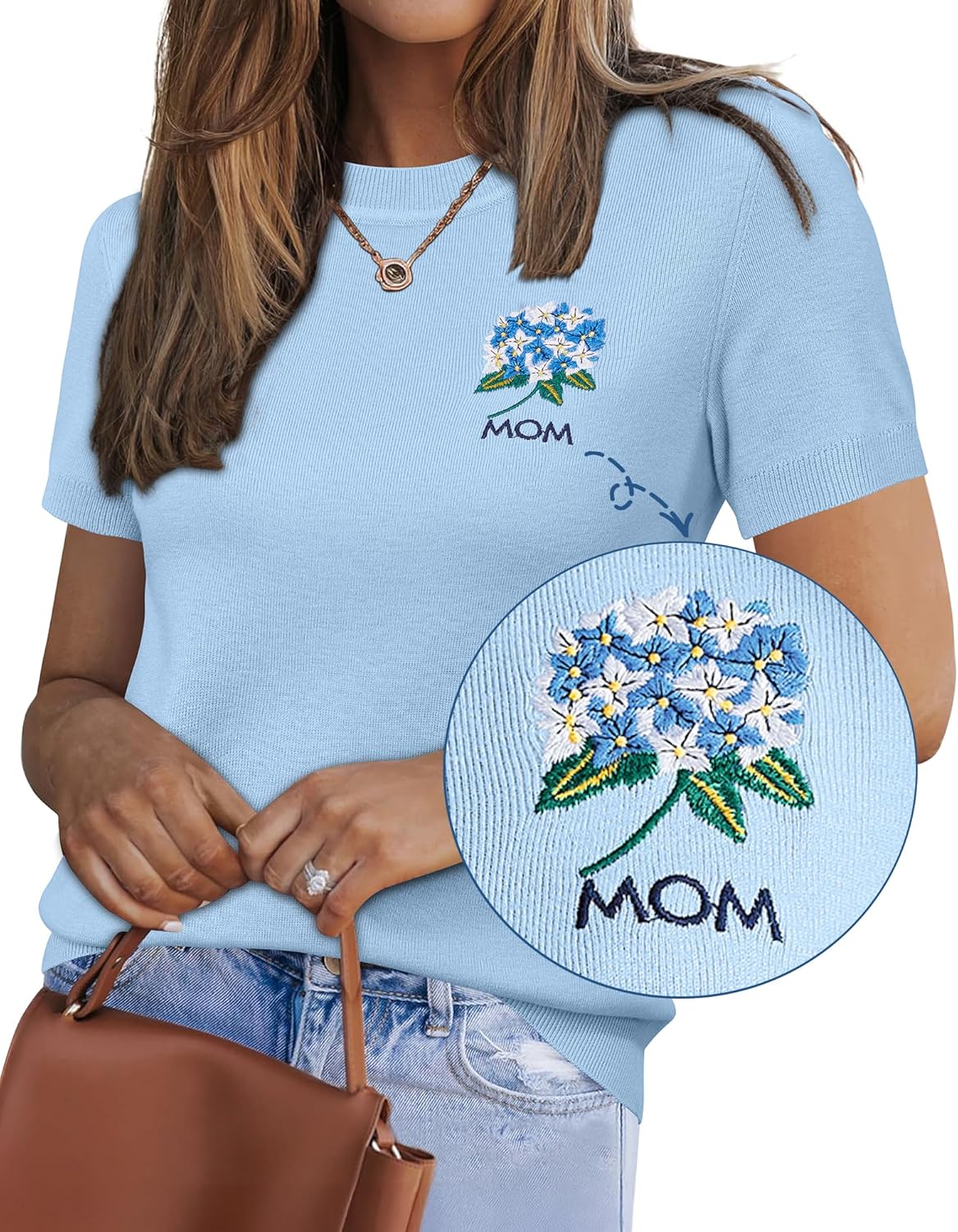 Arach&Cloz Women's Lightweight Wool Blend Short Sleeve Sweater Top Business Casual - Image 2