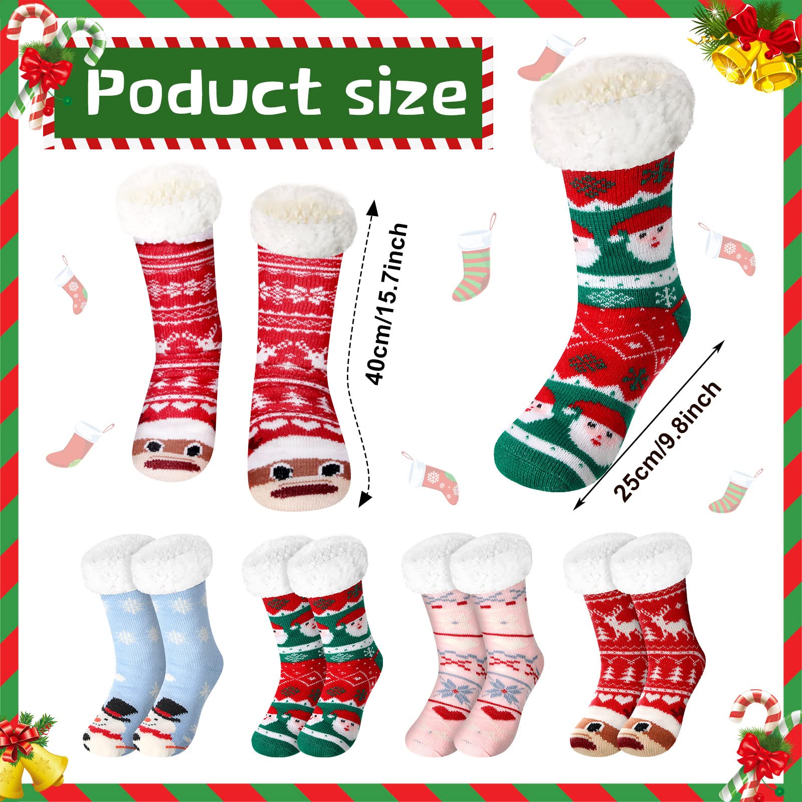 Lot de 4 paires de chaussettes de Noël en vrac doublées en polaire pour femme et fille - Cadeau de Noël fantaisie