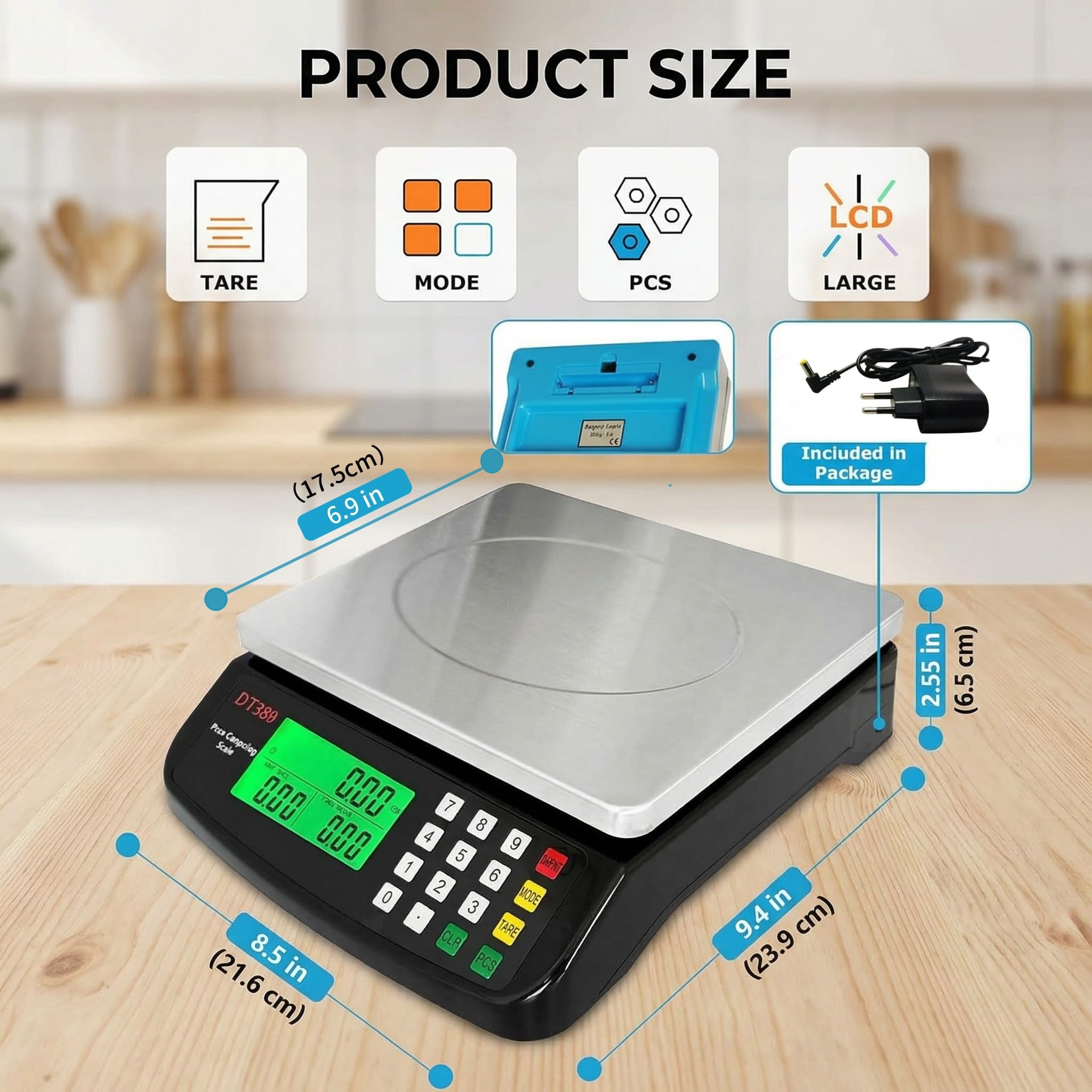 Báscula Digital Cocina 30kg Alimentos Comercial Conteo Tara | Báscula de alta precisión para panadería, carne y envíos con función tara, conteo y diseño resistente