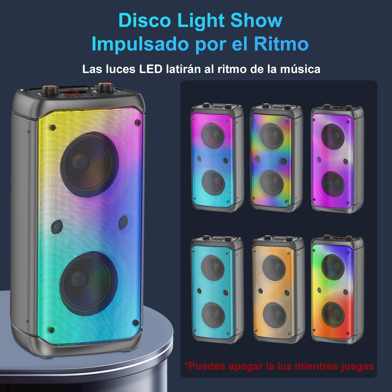 Altavoz Bluetooth, 80W Pico Inalámbrico TWS Altavoces Portátiles Fiestas Al Aire Libre con Subwoofer, Luces LED de Colores, Boombox Fuerte Sonido Estéreo con Micrófono Para el Hogar, Camping, Viajes