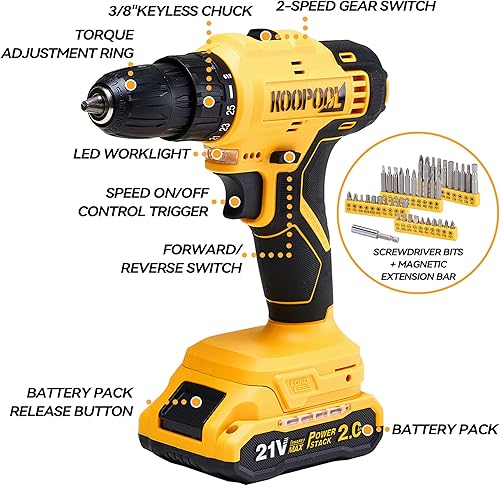 Miniatura 3 de Caja de kit de herramientas con juego de taladro con taladro inalámbrico de 21V, caja de herramientas con taladro, juego de taladro de mano para