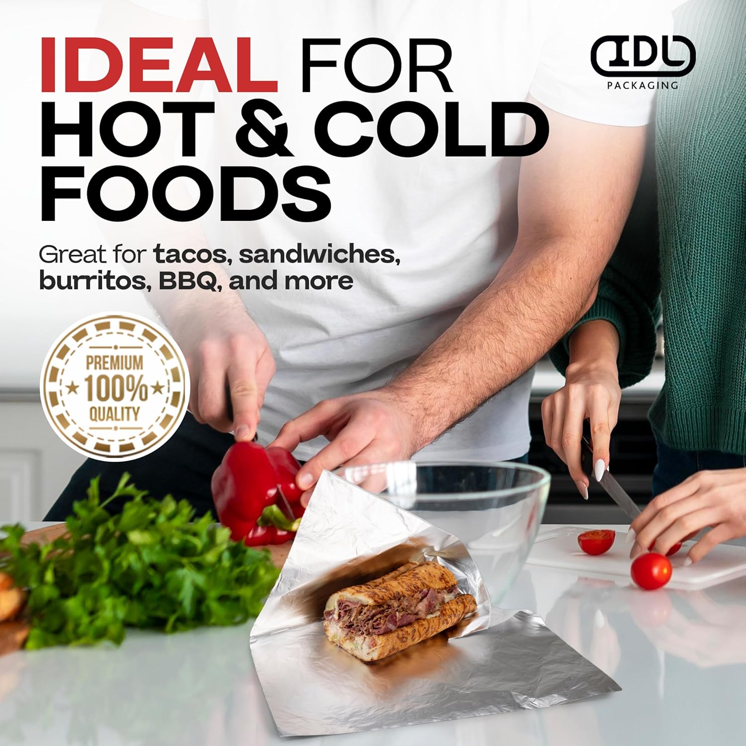 12"x12" Premium Double-Layer Foil/Paper Sheets, 1000-Pack – USA-Made Pre-Cut Food Wrap for Sandwiches, Hot Dogs & Burgers – Grease-Resistant, Waterproof, Heat & Cold Insulation Sheet by IDL Packaging