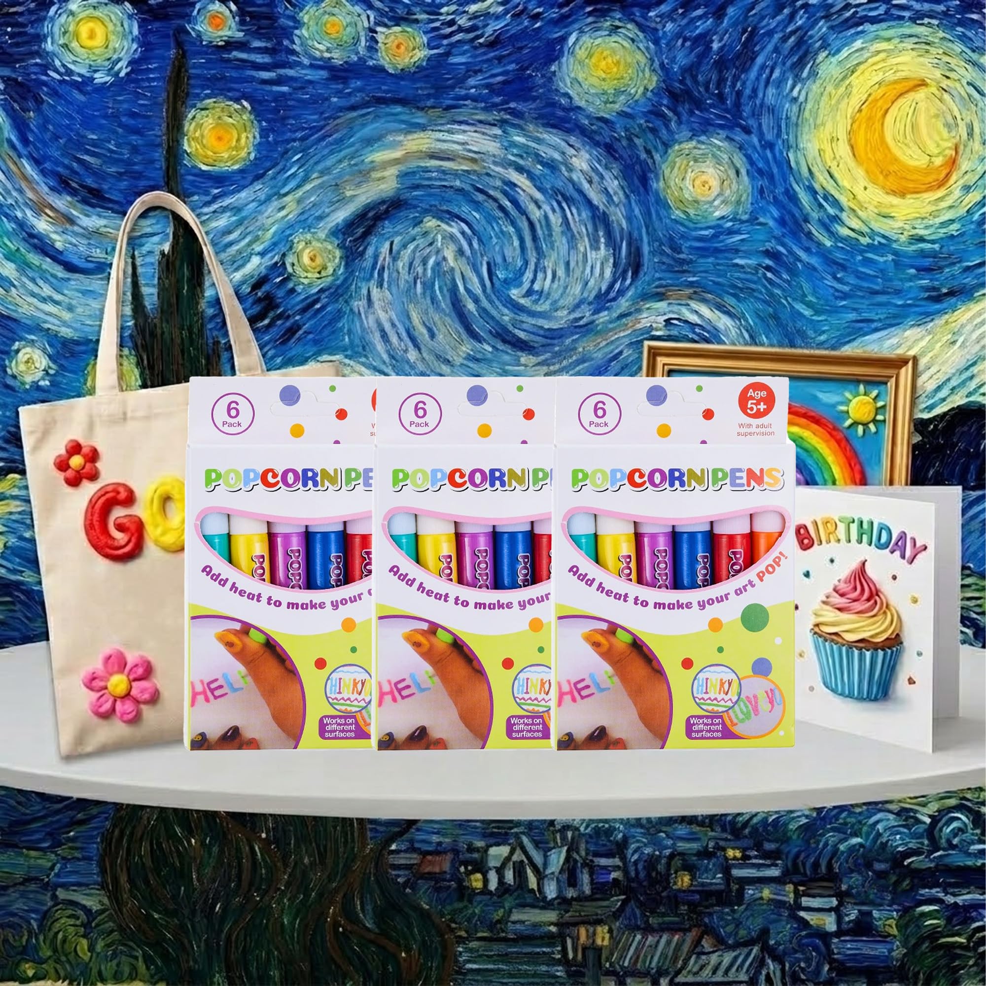 3D Popcorn Pens Kit for Kids Art Crafts 6 Pack，3Set