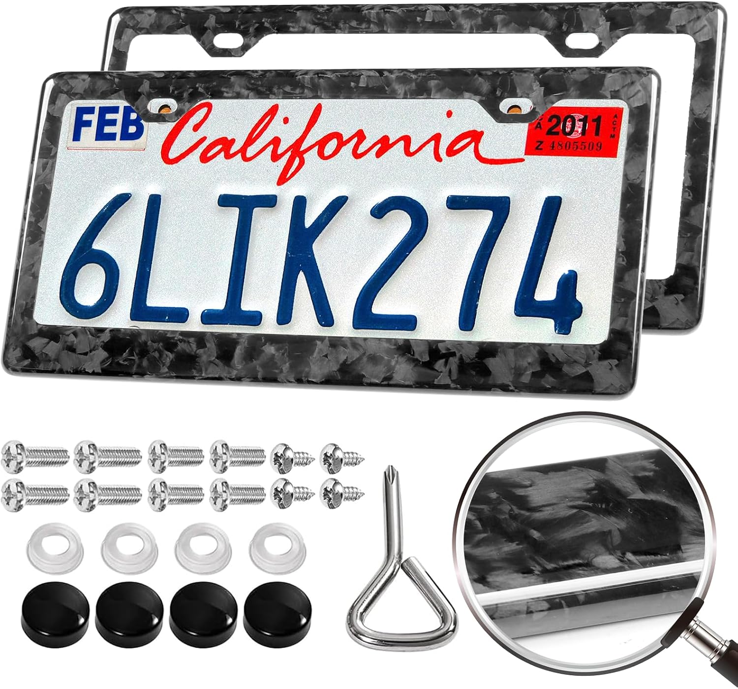 Carbon Fiber License Plate Frames 2 PCS 2 Holes Car Plate Frame