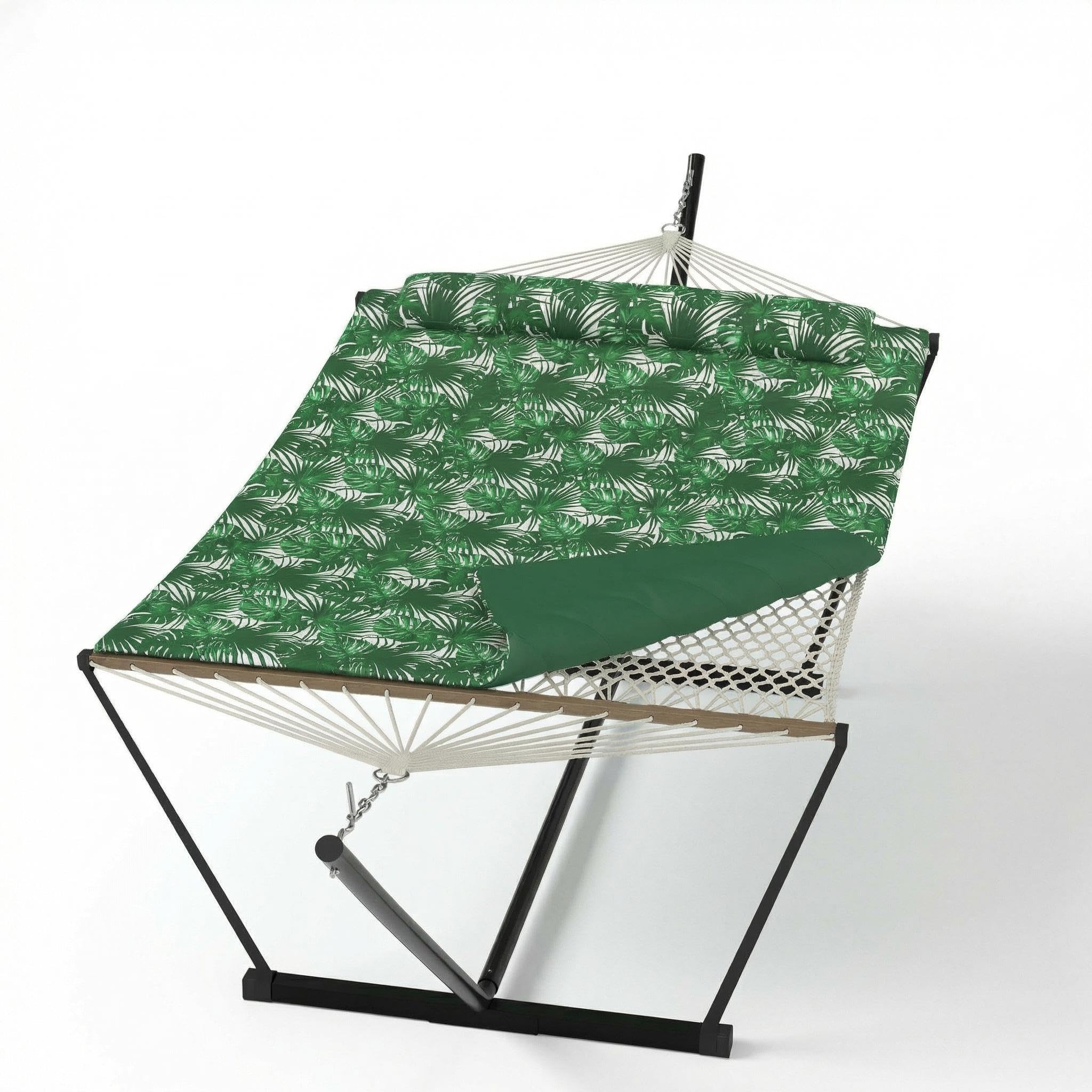 Garvee Hamac Double avec Support en Acier, Corde en Coton et Coussin, Vert