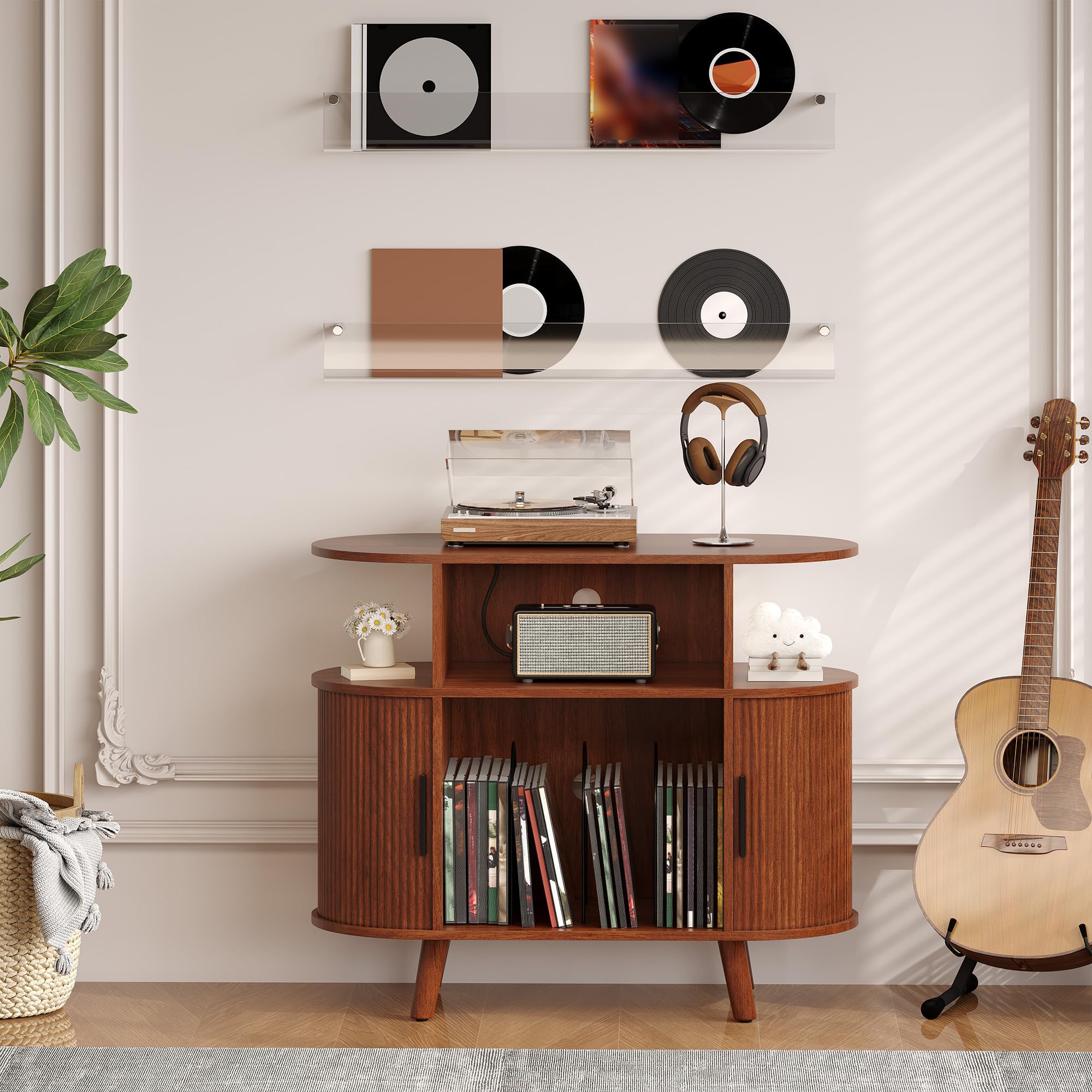 Meuble Tourne Disque Bois Support Pour Table de Tournante GroßEr PlattenstäNder Aufbewahrung Bord de Arrondi Tourne Disque Support Pour Tourne Disque Marron Meuble Platine Vinyle Salle de RéCeption