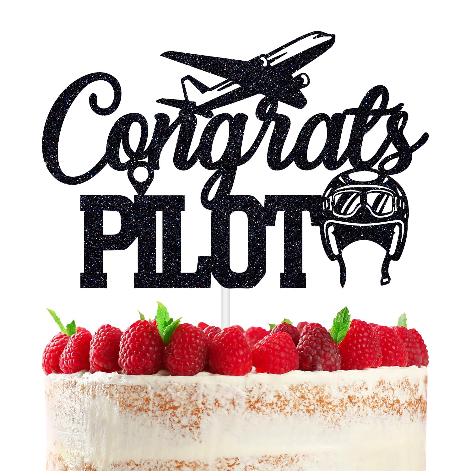 RLXPTCongrats Pilot Cake Topper, Future Pilot/USAF Cake Decor, Class of 2025 Air Force Academy Graduation Party Decoration Supplies, Black Glitter