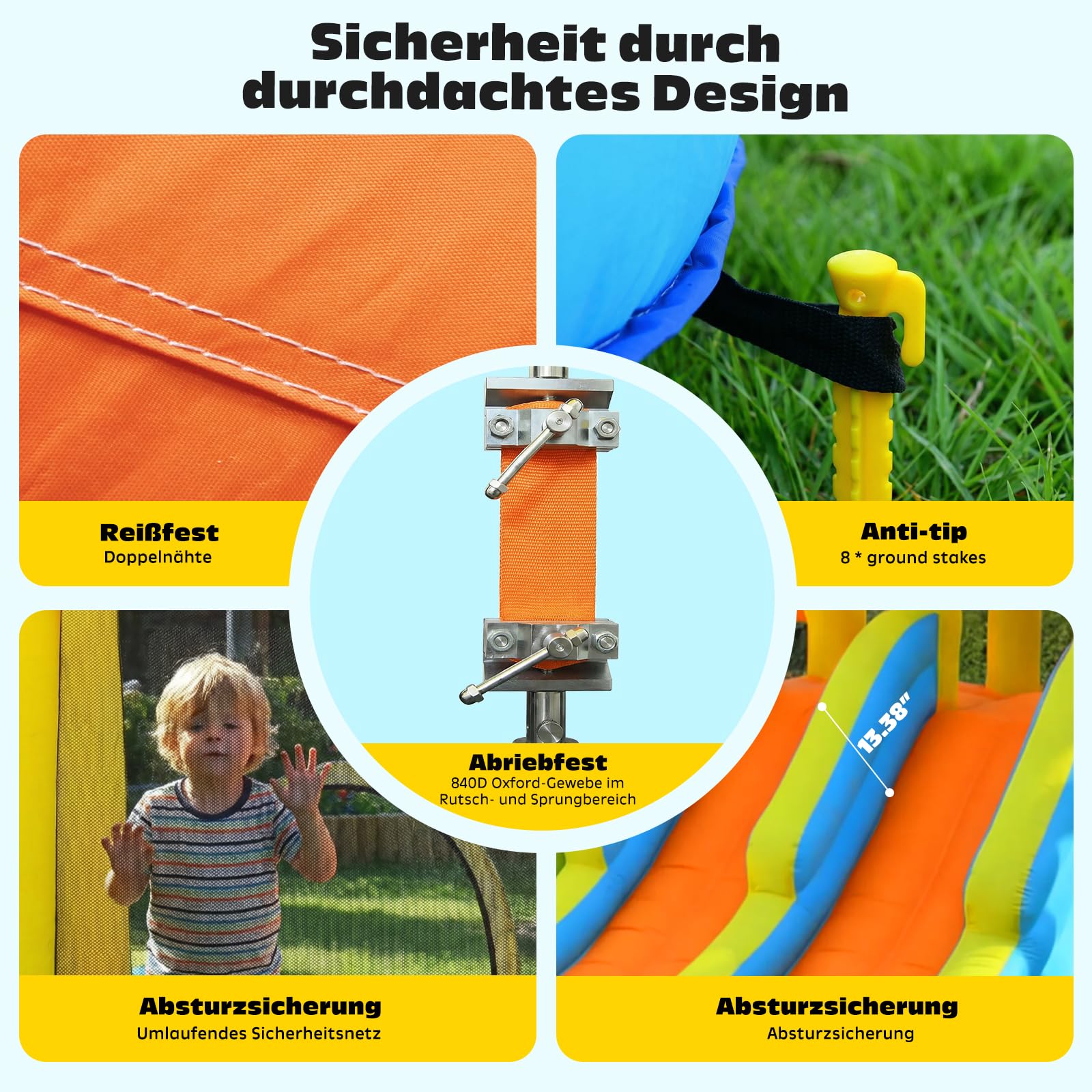 Hapfan Hüpfburg mit Wasserrutsche, 10 in 1 aufblasbare XXL Hüpfburg inkl. Gebläse mit Kletterwand, Springfläche, Wasserpistolen, Splash Pool & Basketballkorb für Kinder, Indoor/Outdoor, 536x436x245