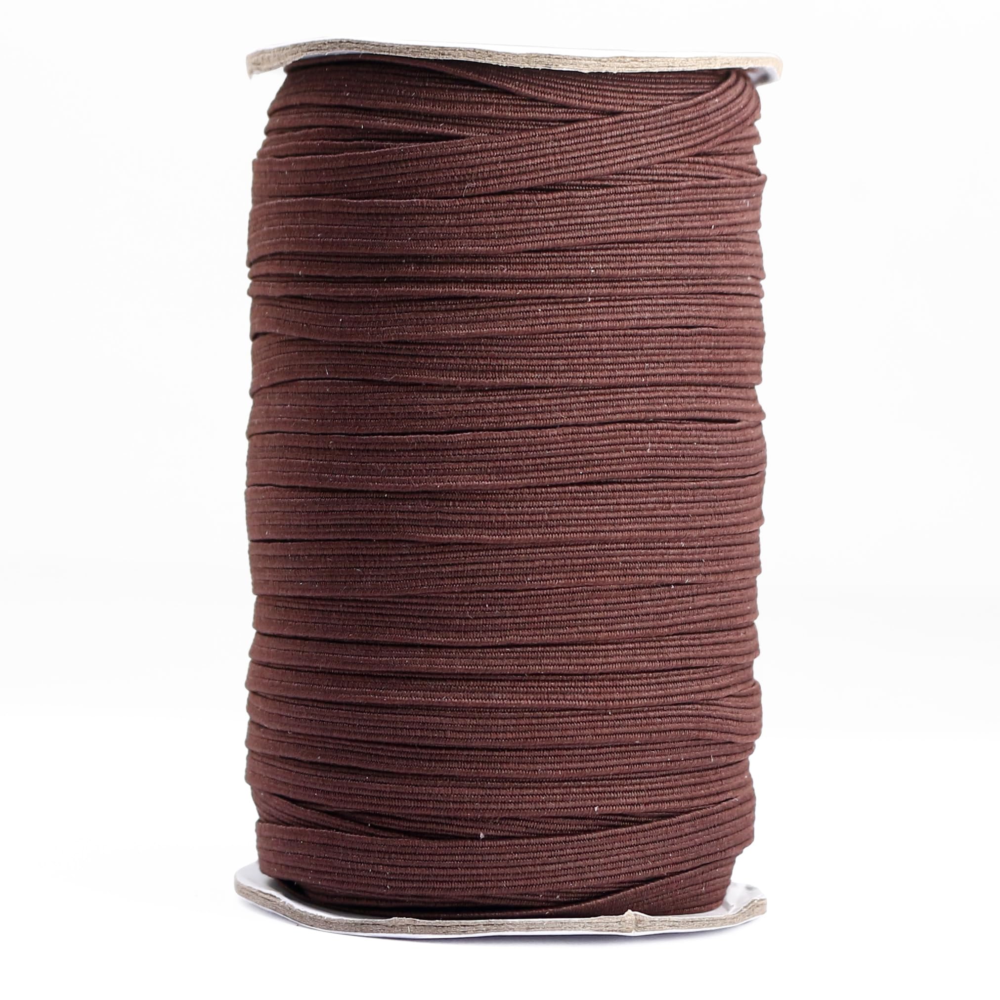 FQTANJU 6mm Brown Elastic Band Roll (55 Yards) - 1/4 Inch Flat Braided Elastic Cord for Waistbands, Sewing, Pants, Clothing & DIY Crafting