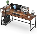 HOMIDEC Bureau informatique, 63 Bureau de bureau de pouce avec bibliothèque, Table d'étude ordinateur portable avec 4 Niveau DIY étagères de rangement, bureau d'écriture moderne pour la chambre à coucher de bureau (63 x 23.6 x 43.3 de pouce)