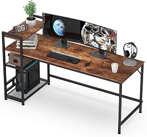 HOMIDEC Computer Desk, 63 Inch Office Desk with Bookshelf, Study Laptop Table with 4 Tier DIY Storage Shelves, Modern Work Writing Desks for Home Office Bedroom (63 x 23.6 x 43.3 inch)