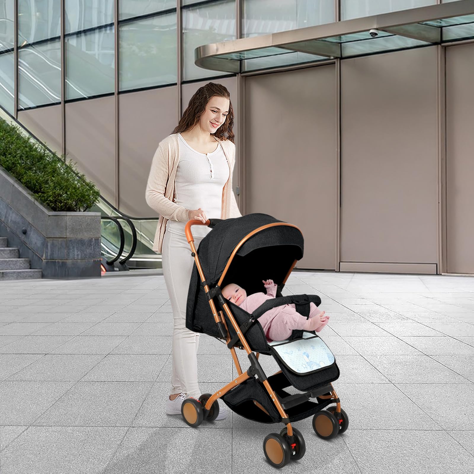 Homewell Passeggino Pieghevole per Bambini 0-6 Anni, Sdraiati Piatti, Pieghevole Una Mano, Cintura Sicurezza, Tettuccio Parasole (Nero)