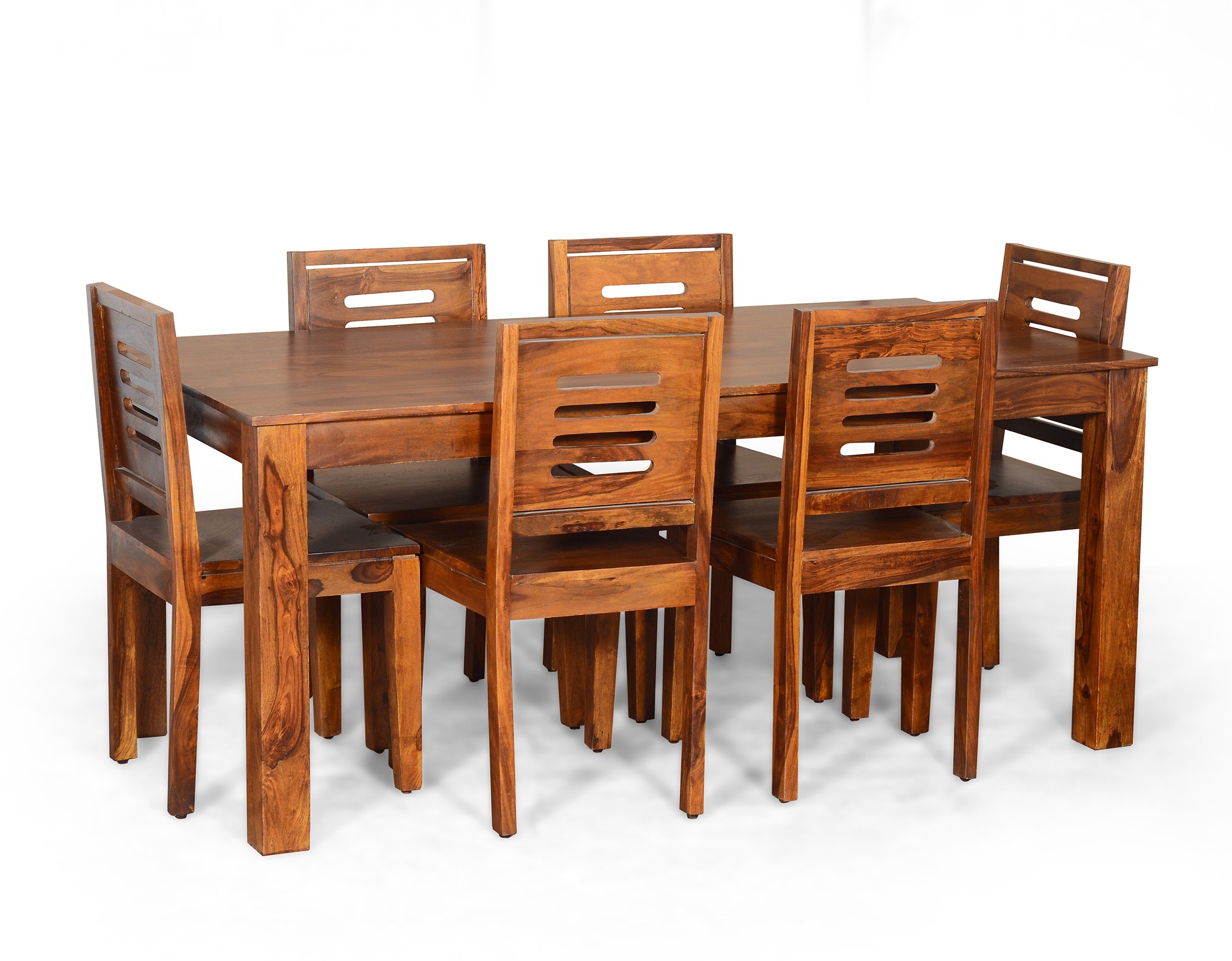 Madera Ashley Six Seater Solid Wood Dining Table Set (Teak Finish, Brown)