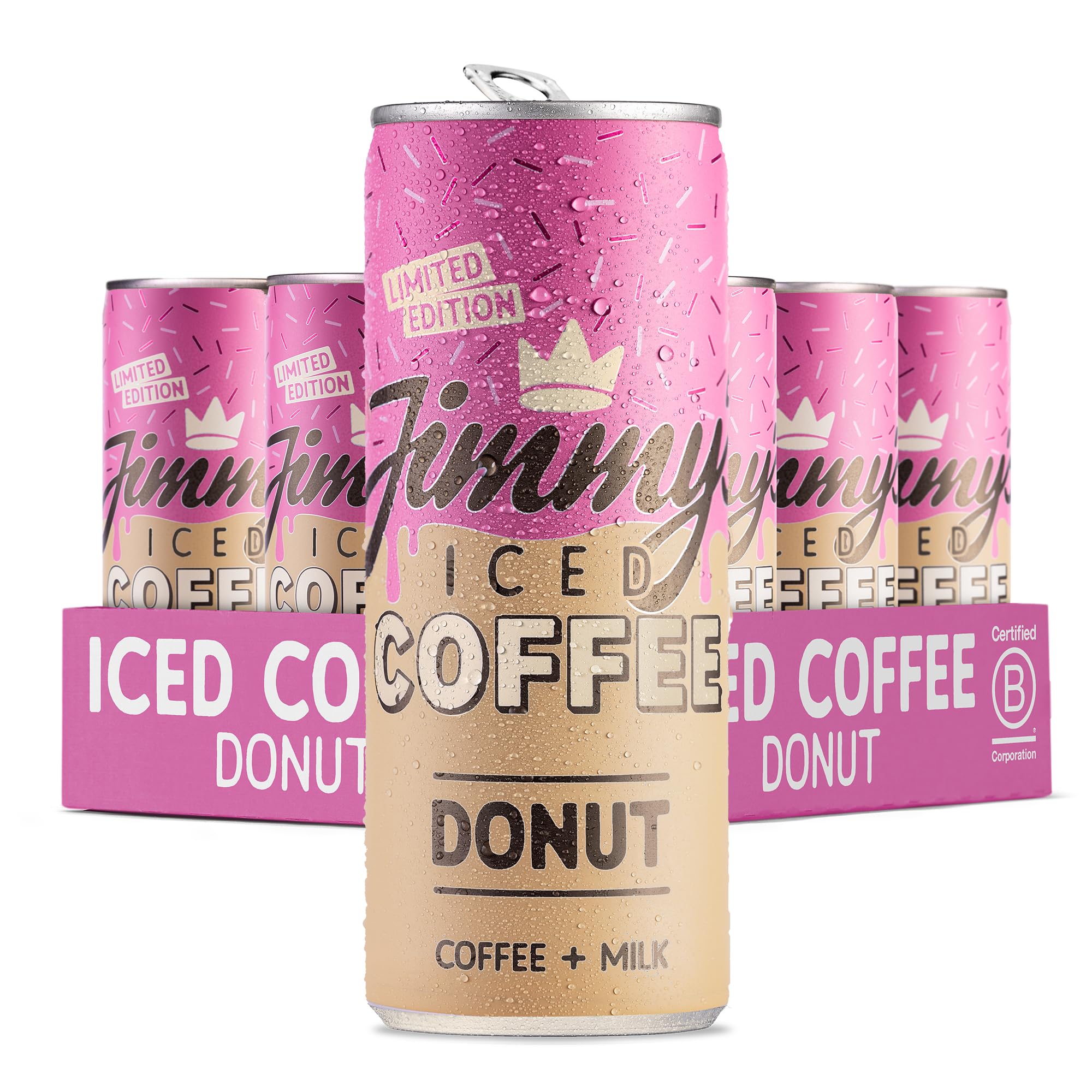 Donut Iced Coffee by Jimmy's | Limited Edition | Donut Flavour | Case of 12 x 250ml SlimCans | Refreshing, Ready to Drink Iced Coffee Cans | Smooth Cold Coffee with Single Origin Arabica Beans