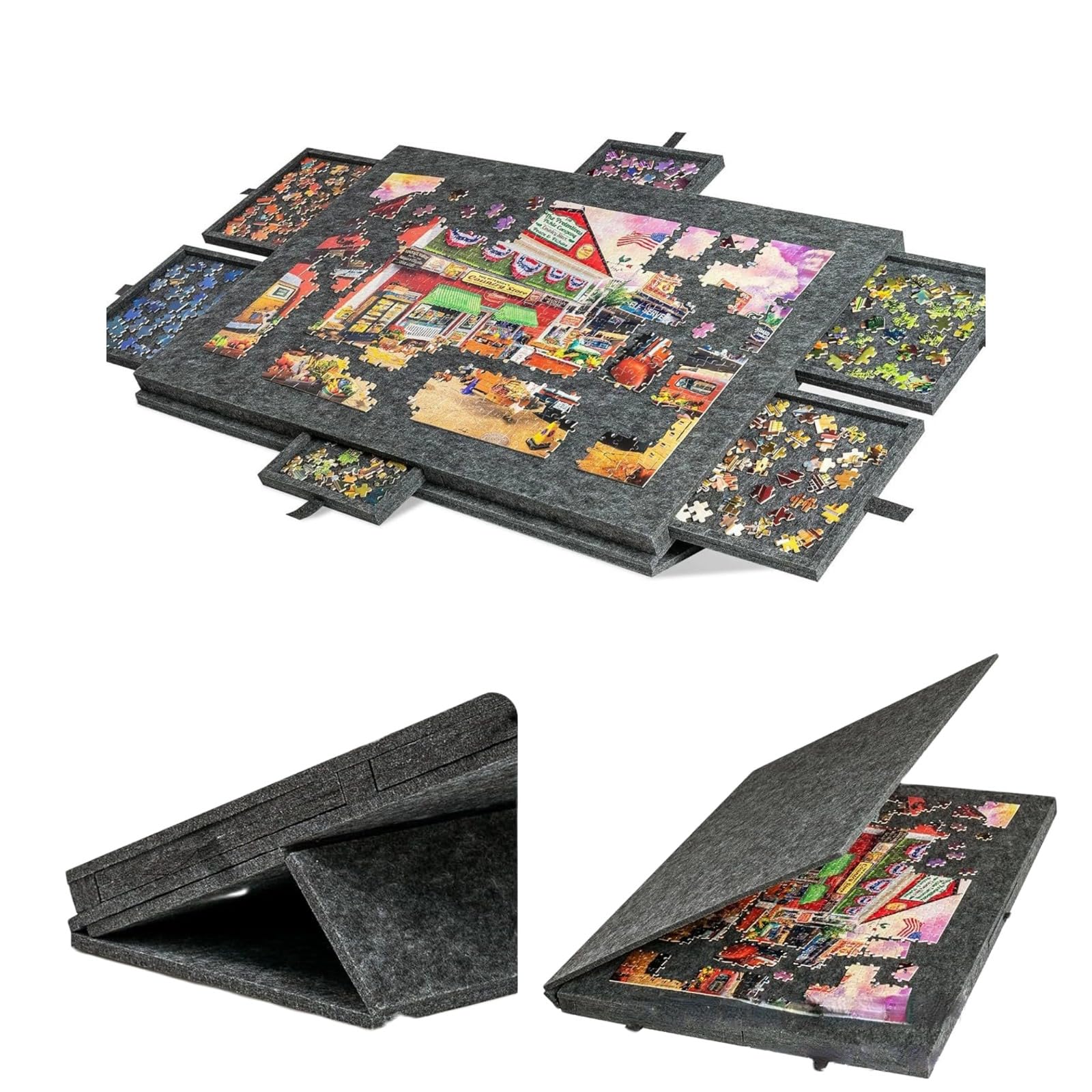 Jigsaw Puzzle Board 2-in-1 Stand & Cover with 6 Drawers, Lightweight Portable Felt Jigsaw Puzzle Table Board for Adults Gift for Games Up to 1000 Pieces, Dark Grey โ image 1