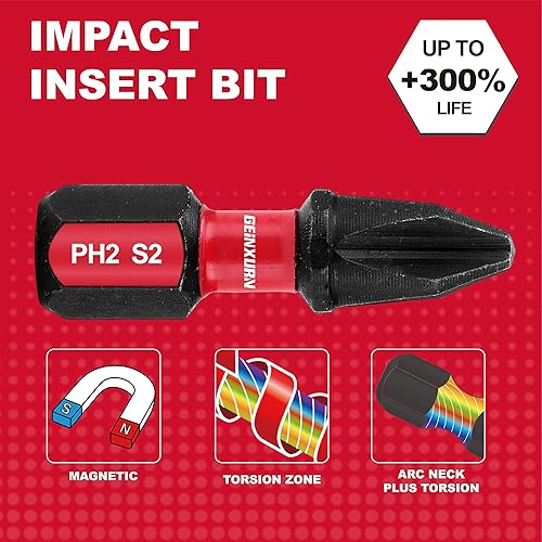 Miniatura 4 de Impact Tough #2 Phillips - Juego de puntas de destornillador de 1 pulgada, paquete de 30 puntas de destornillador PH2 a granel