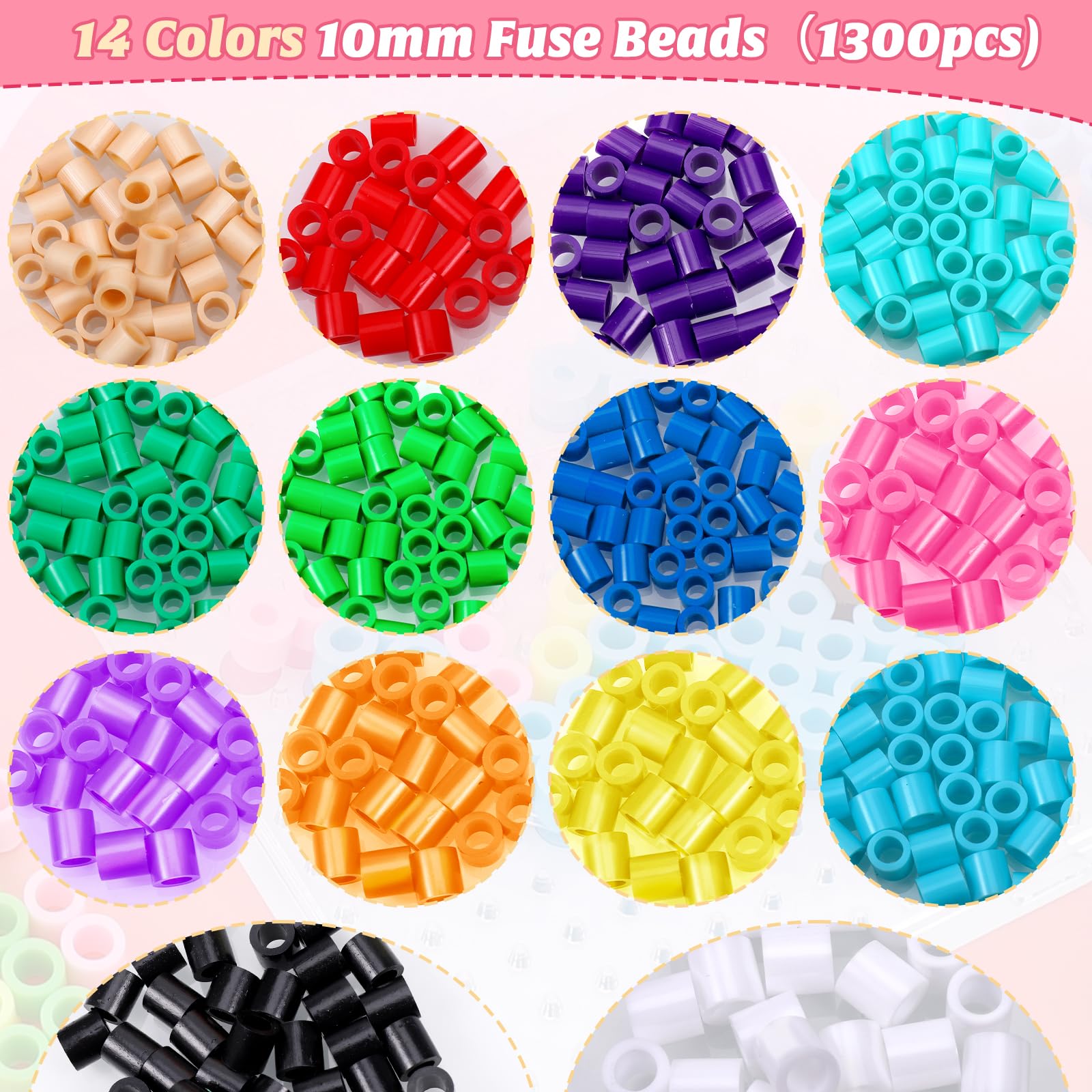 Kit De Perles à Repasser XL – 1300 Perles 10 Mm, 19 Couleurs, 12 Motifs Espace, Porte-clés Et Papier Inclus
