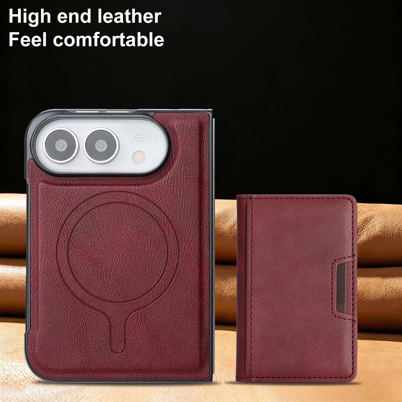 Skórzane Etui Dla iPhone Duo, Vintage Magnetyczny Bezprzewodowy Ładowania