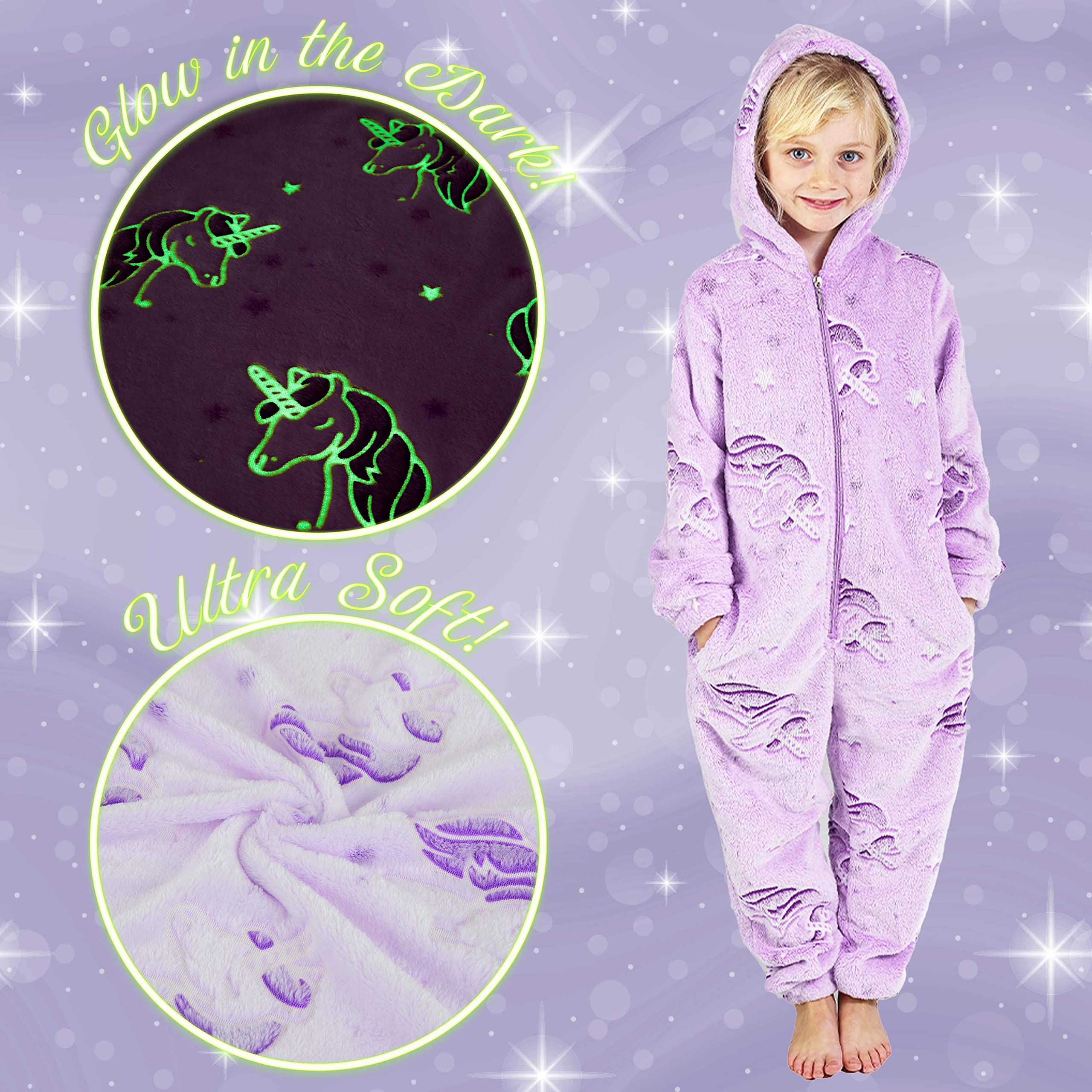CityComfort - Pijama de Unicornios y arcoíris para niñas de 3 a 14 años de Edad, Brilla en la Oscuridad