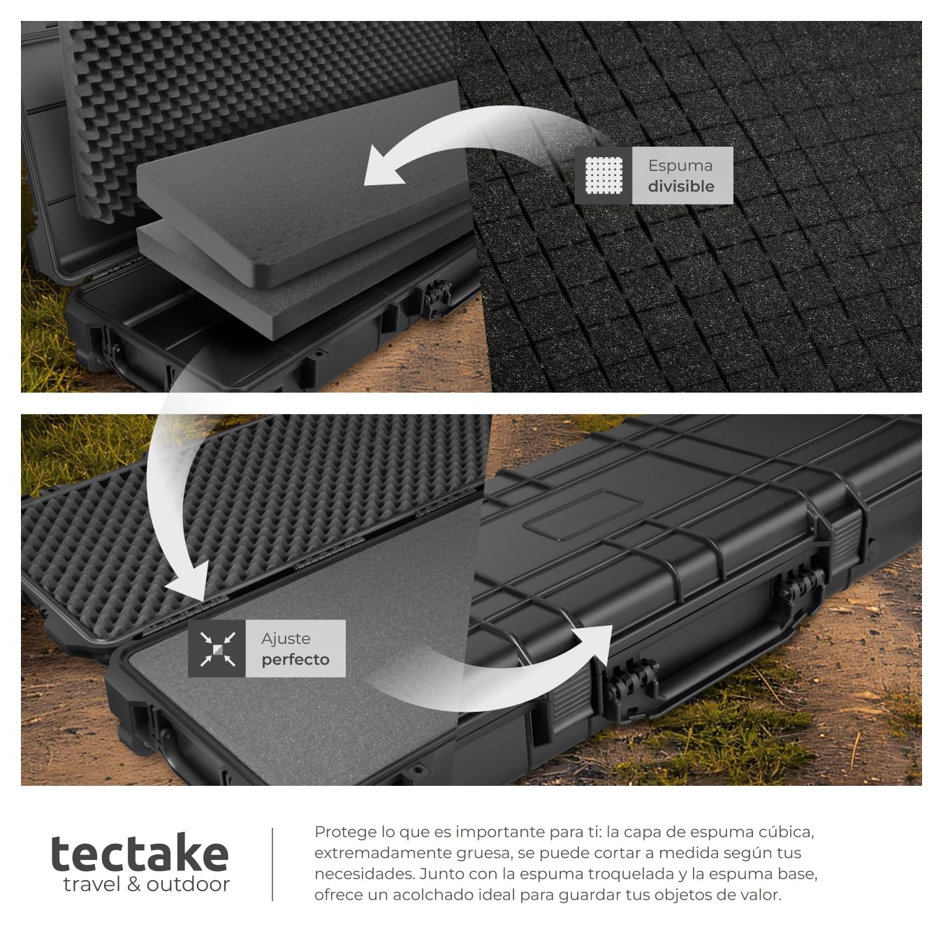 tectake® Caja de Armas largas, Maletin para Rifle, Armas, Carcasa Rígida, Airsoft Armas, Caza, Escopeta de Perdigones, Carabina, Francotirador - Negro