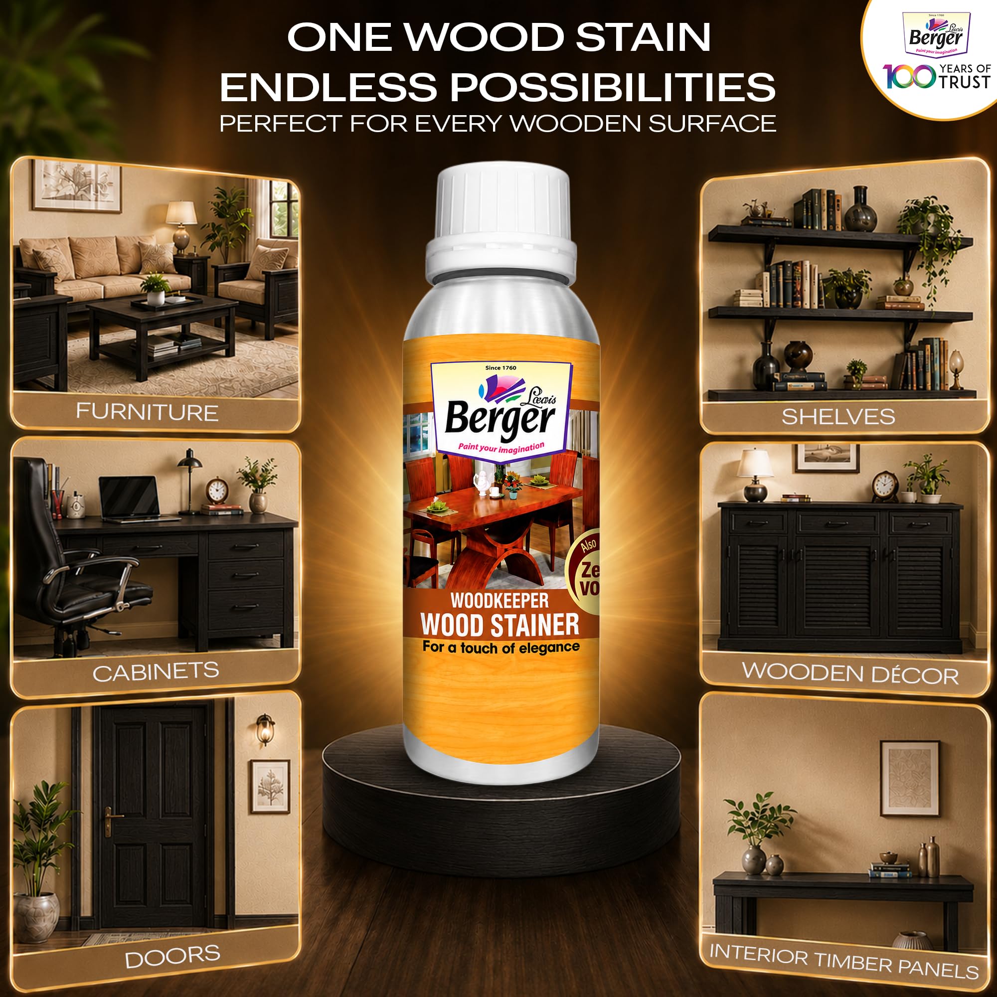 Berger Wood Keeper Ebony Black Wood Stain with Leakproof Bottle & Easy Cloth Application Transparent Solvent-Based Stainer for Home Office Furniture Surfaces Shine and Finish (Pack of 1, 500ml) 3