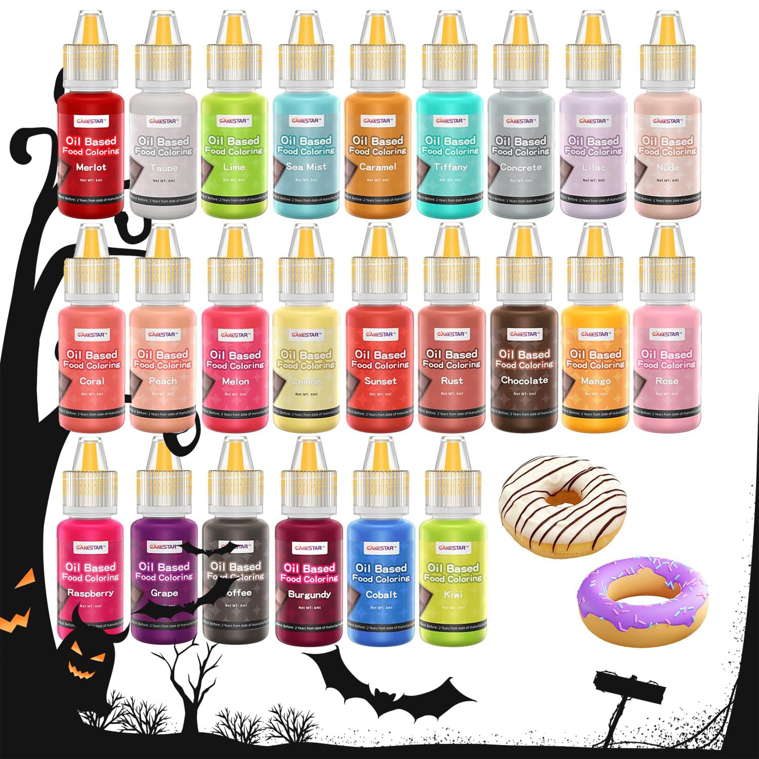 Oil Based Food Coloring,24 Colors Food Coloring Set for Cake Decorating,Chocolate,Baking,Edible Oil Food Dye for Butter,Cookies,Fondant(.20 fl.oz/bottle)