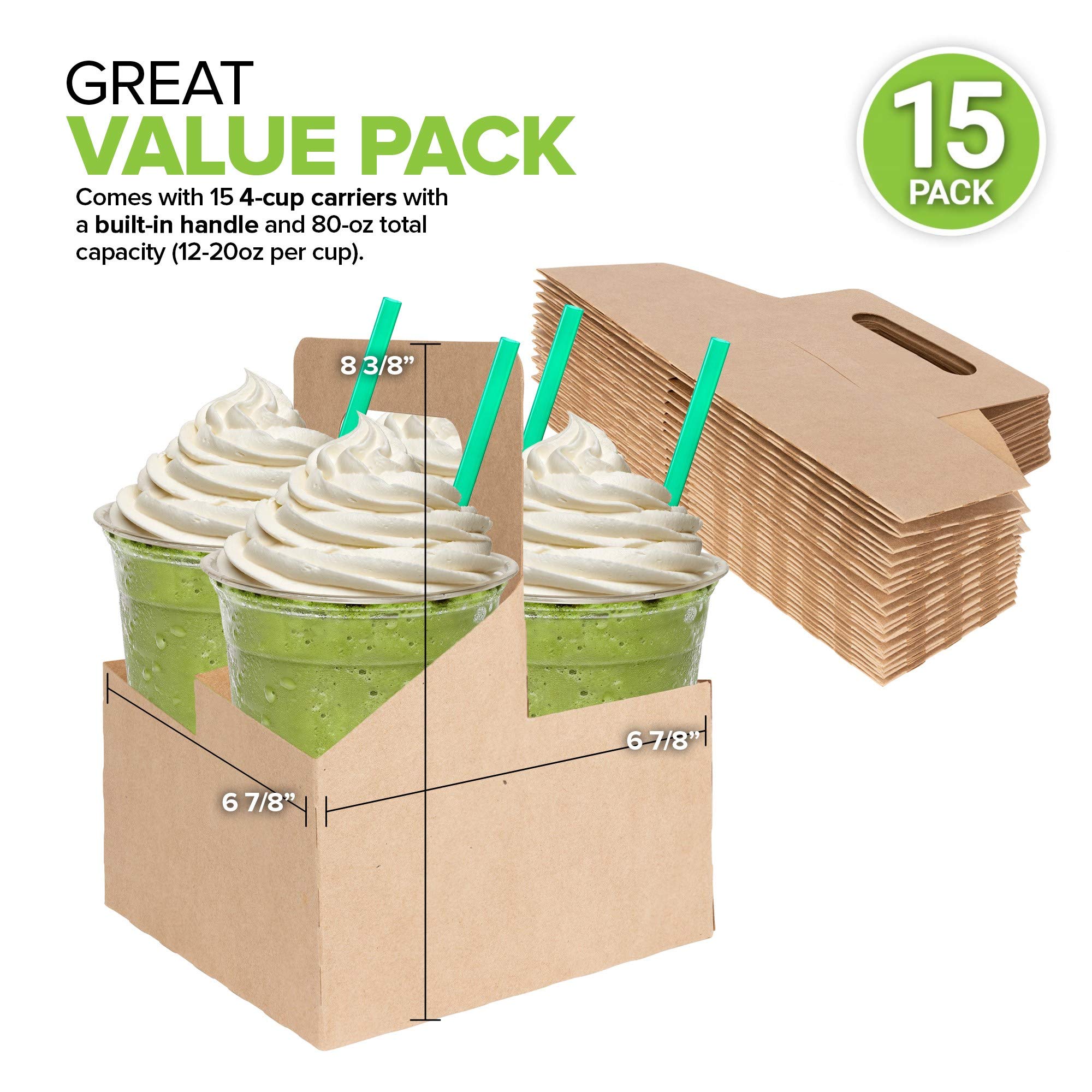 Buy 4 Cup Disposable Drink Carrier with Handle (15 Count) Kraft