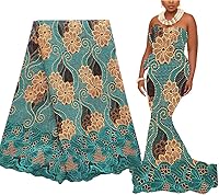 Vista 1 de WorthSJLH Tela de encaje francés africano 5 yardas Guipure suizo 2024 encaje nigeriano con cuentas bordado verde LF854 (verde azulado)