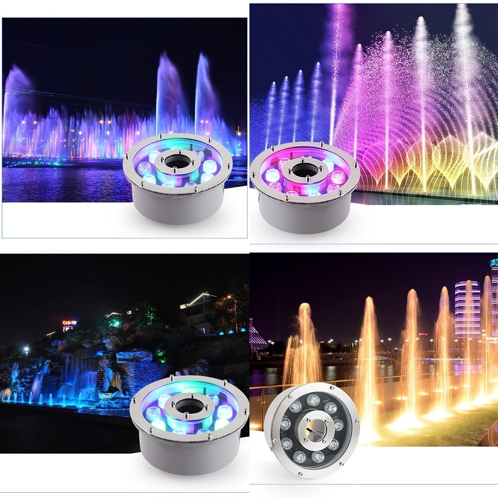 Wodoszczelna lampa fontanna IP68 – zanurzalne światła LED 9 W, RGB z pilotem zdalnego sterowania, podwodne oświetlenie LED ze stali nierdzewnej, do ogrodu, na patio, podjazd domu (kolor: pilot RGB+,