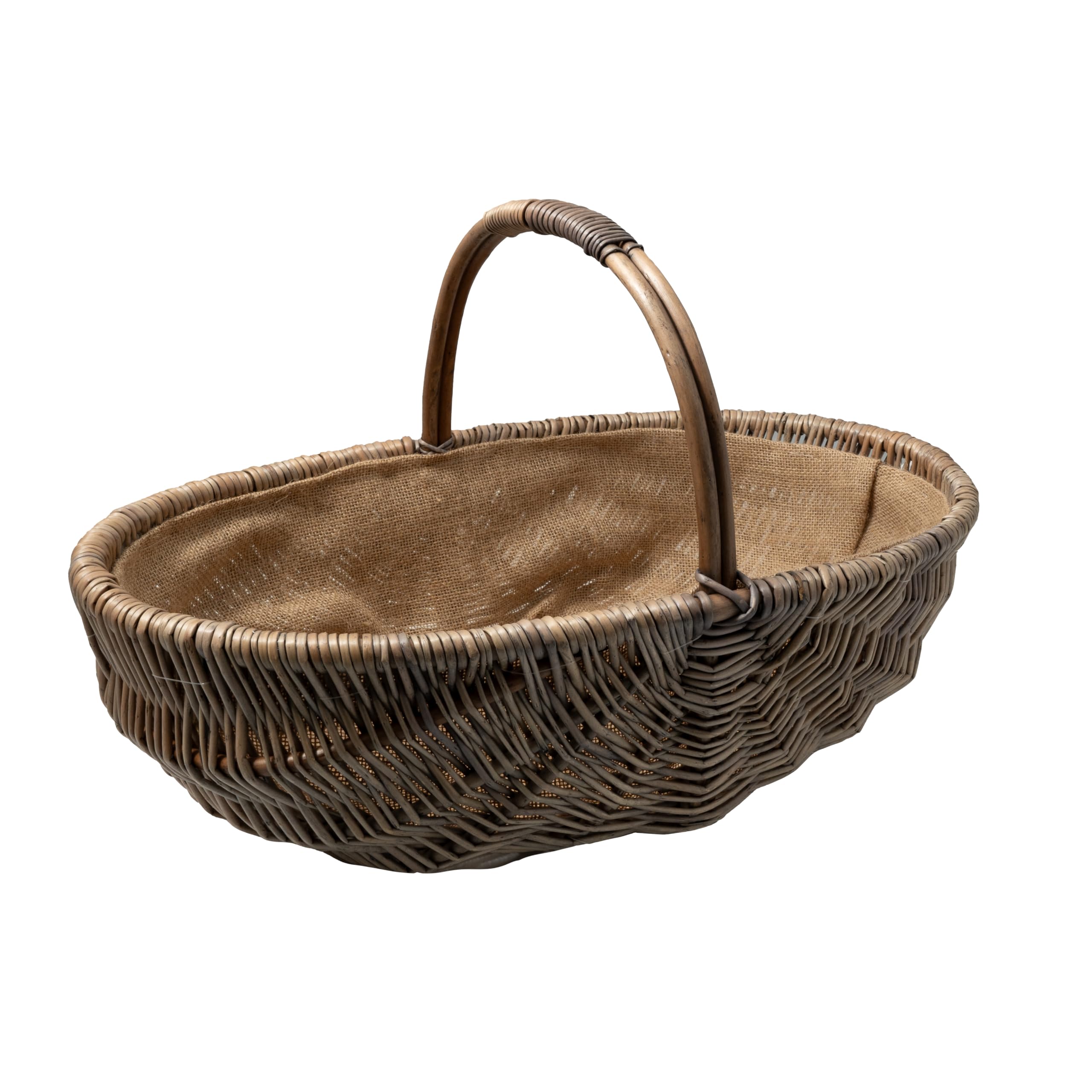 Arthur Cameron Light Grey Oval Lined Wicker Trug Basket With Handle (Large)