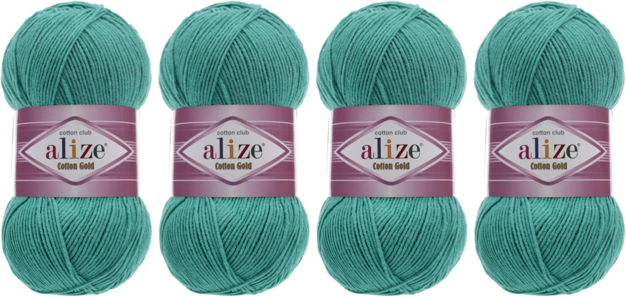 55% Cotton 45% Acrylic Yarn Alize Cotton Gold Thread Crochet Hand Knitting Art Lot of 4skn 400 gr 1444 yds (610-Jade)