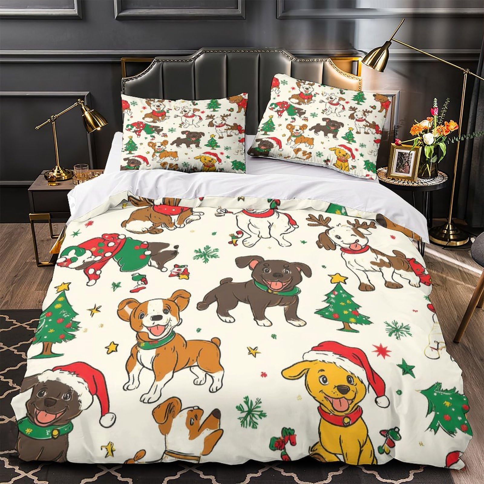 Housse de couette Noël hypoallergénique et respirante en microfibre King