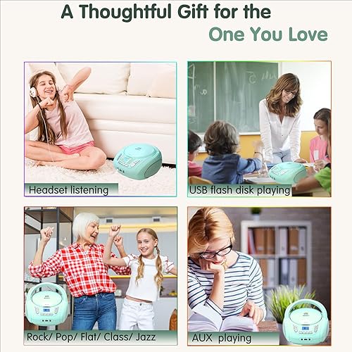 Miniatura 7 de Boombox reproductor de CD portátil con Bluetooth, radio FM, reproducción de MP3 USB, reproductores de CD para el hogar o al aire libre