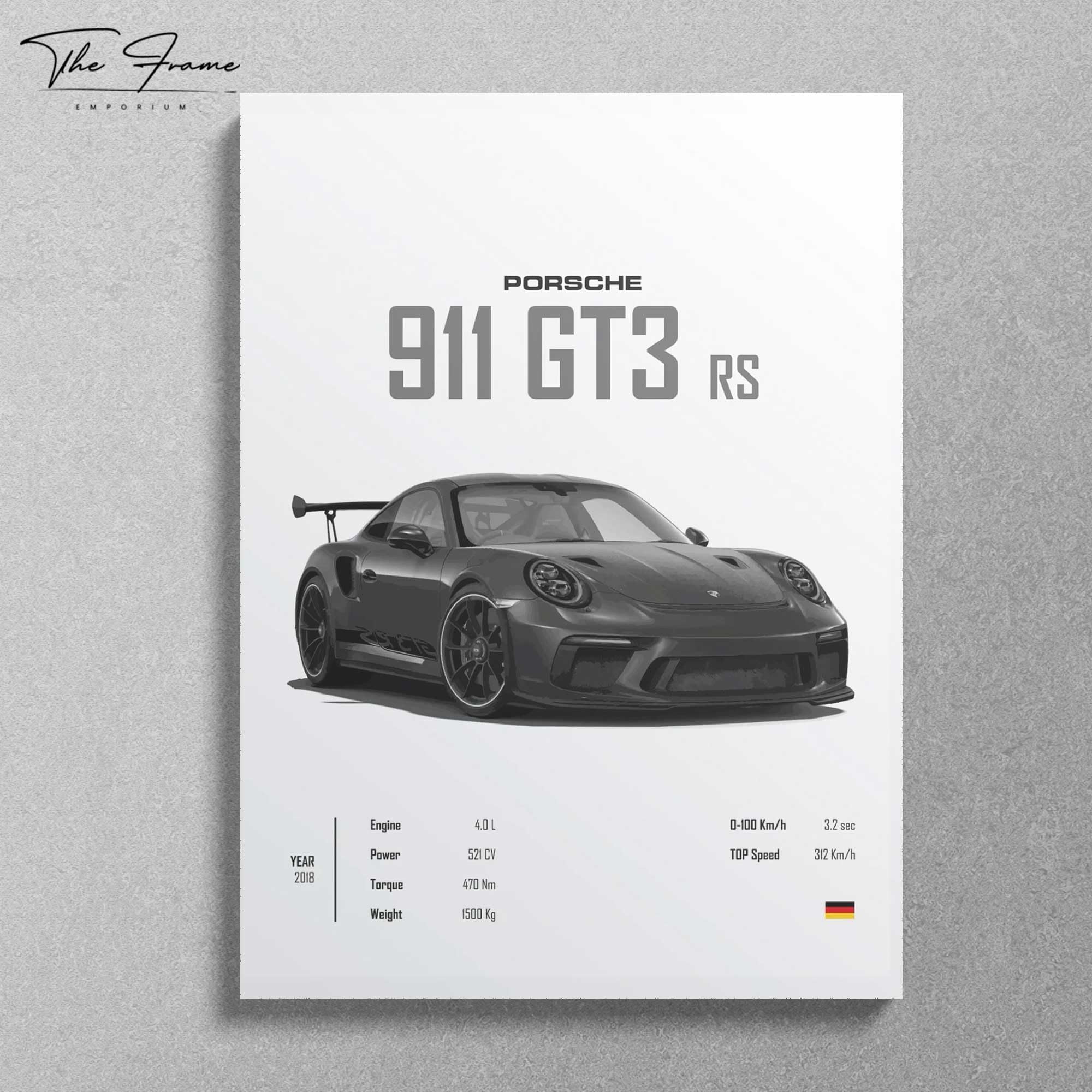 Car Poster 911 GT3RS Posters Racing Car Wall Art Vintage Car Posters For Men Car Art Prints 911 Framed 12x18inch(30x40cm) (Wooden)