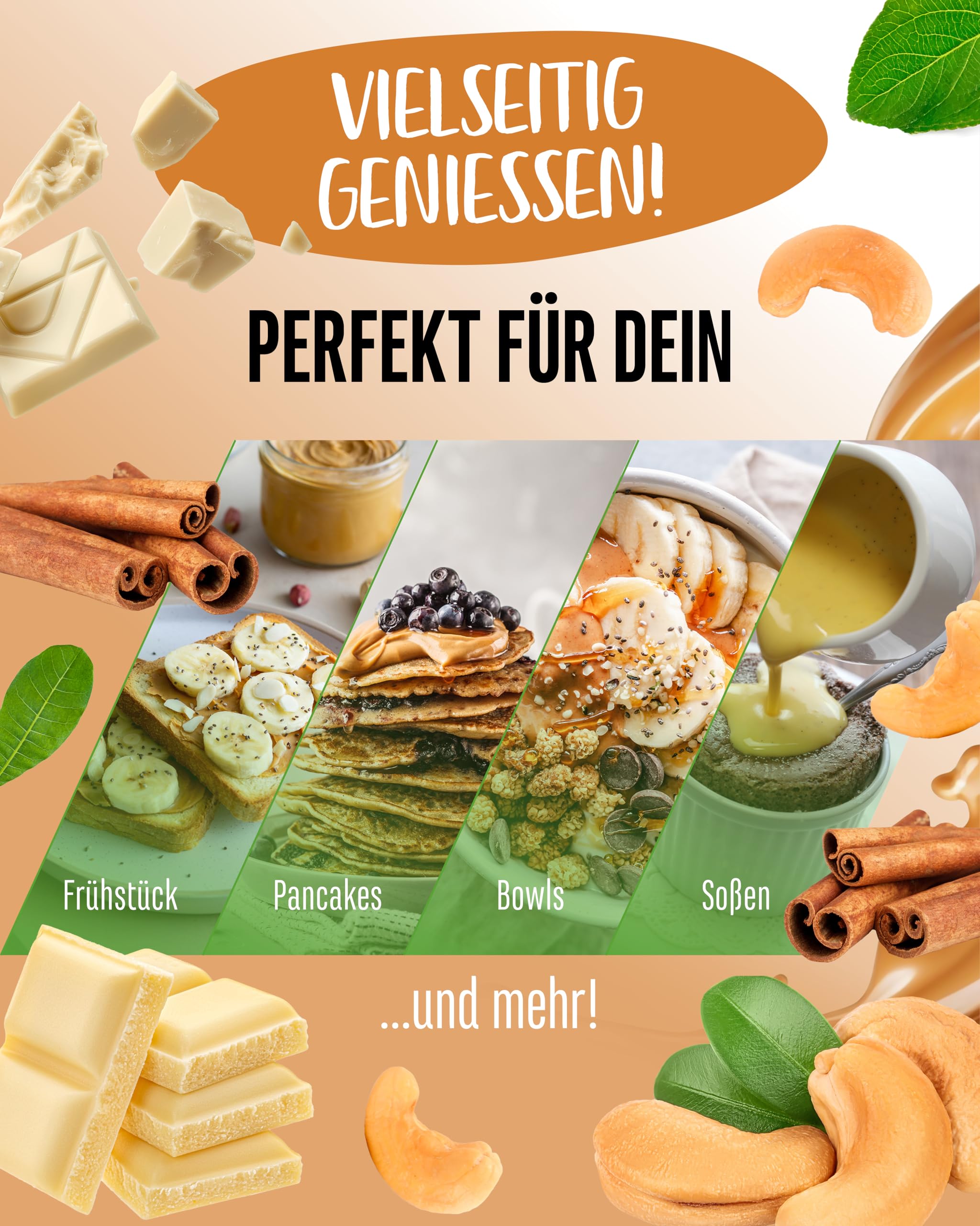 Cashewbutter mit weißer Schokolade & Zimt - 1kg natürliche Cashew Butter - Natürliche Proteinquelle - Cashewmus ohne Zusätze von Salz, Öl oder Palmfett, cremig, smooth | 82,3 % Cashews, ohne Zuckerzusatz & Palmöl, cremig-smooth