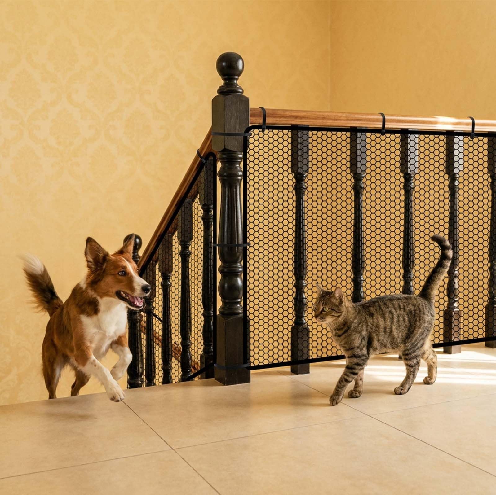 300 * 78 cm Filet Sécurité Escalier Enfant, Filet Protection Balcon Sécurité Garde Corps avec 15 Sangles 25 Cordes Nylon, Découpable pour Escalier Fenêtre Animaux Noir